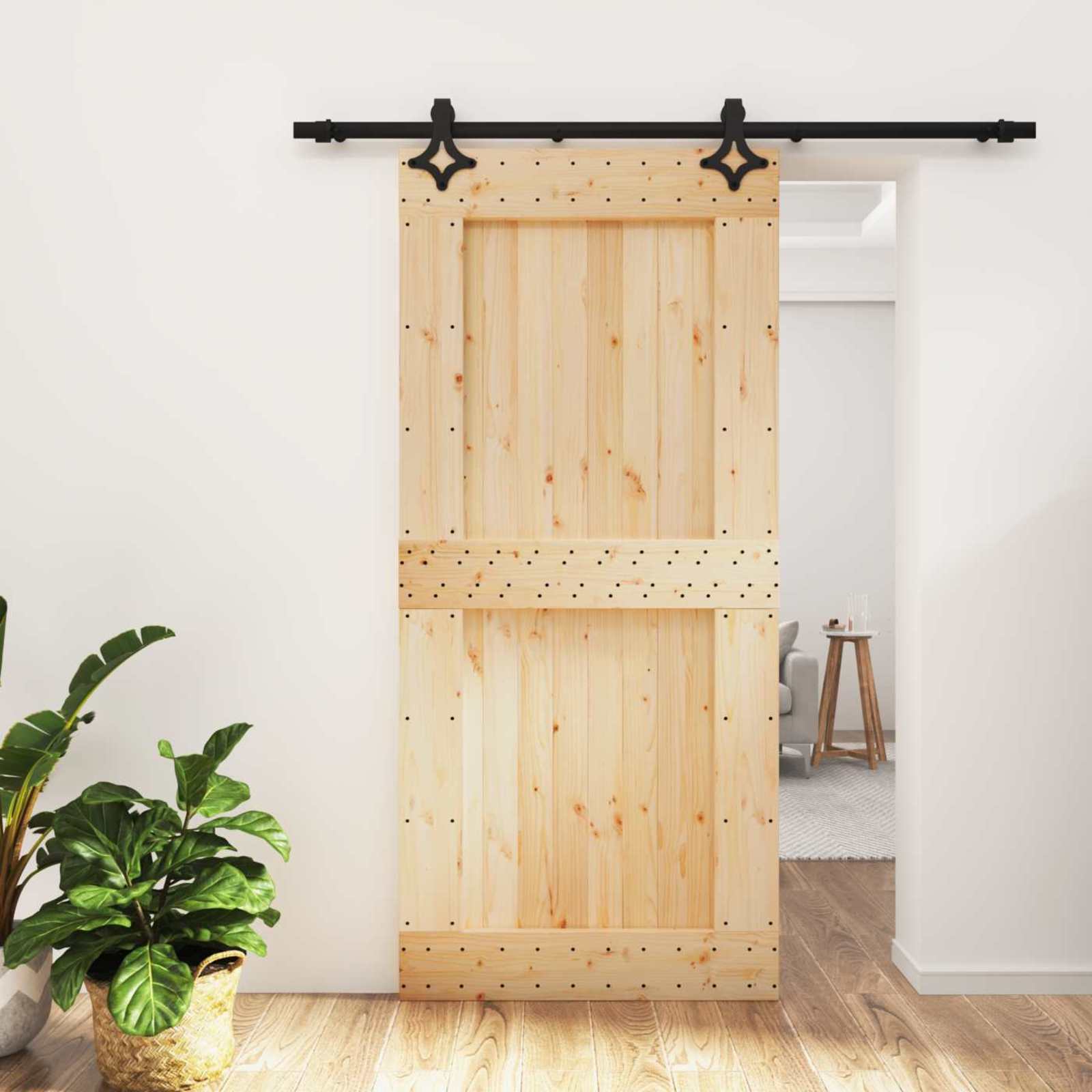 Συρόμενη Πόρτα Φυσικό και Μαύρο 95 x 210 cm - Pakobazaar