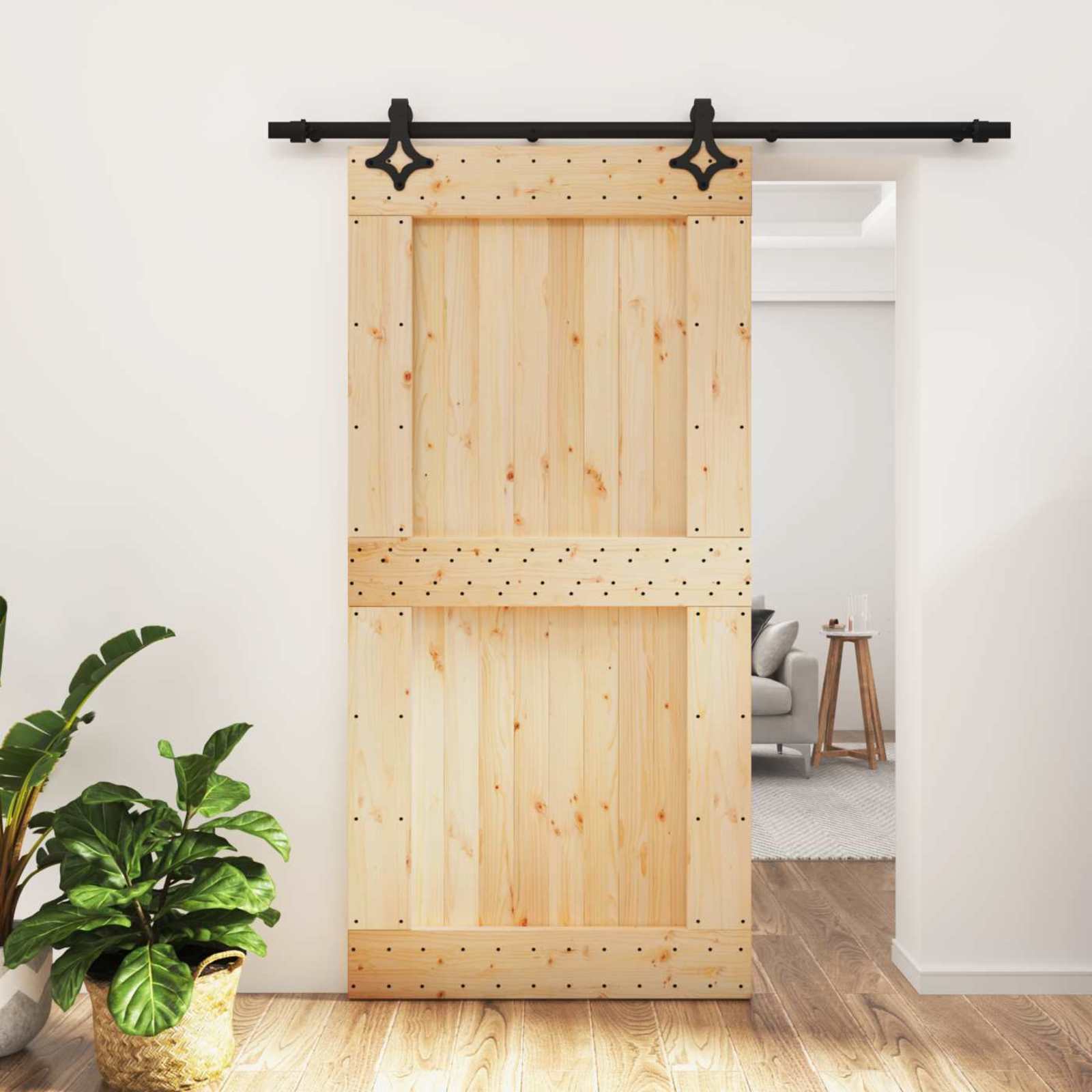 Συρόμενη Πόρτα Φυσικό και Μαύρο 100 x 210 cm - Pakobazaar