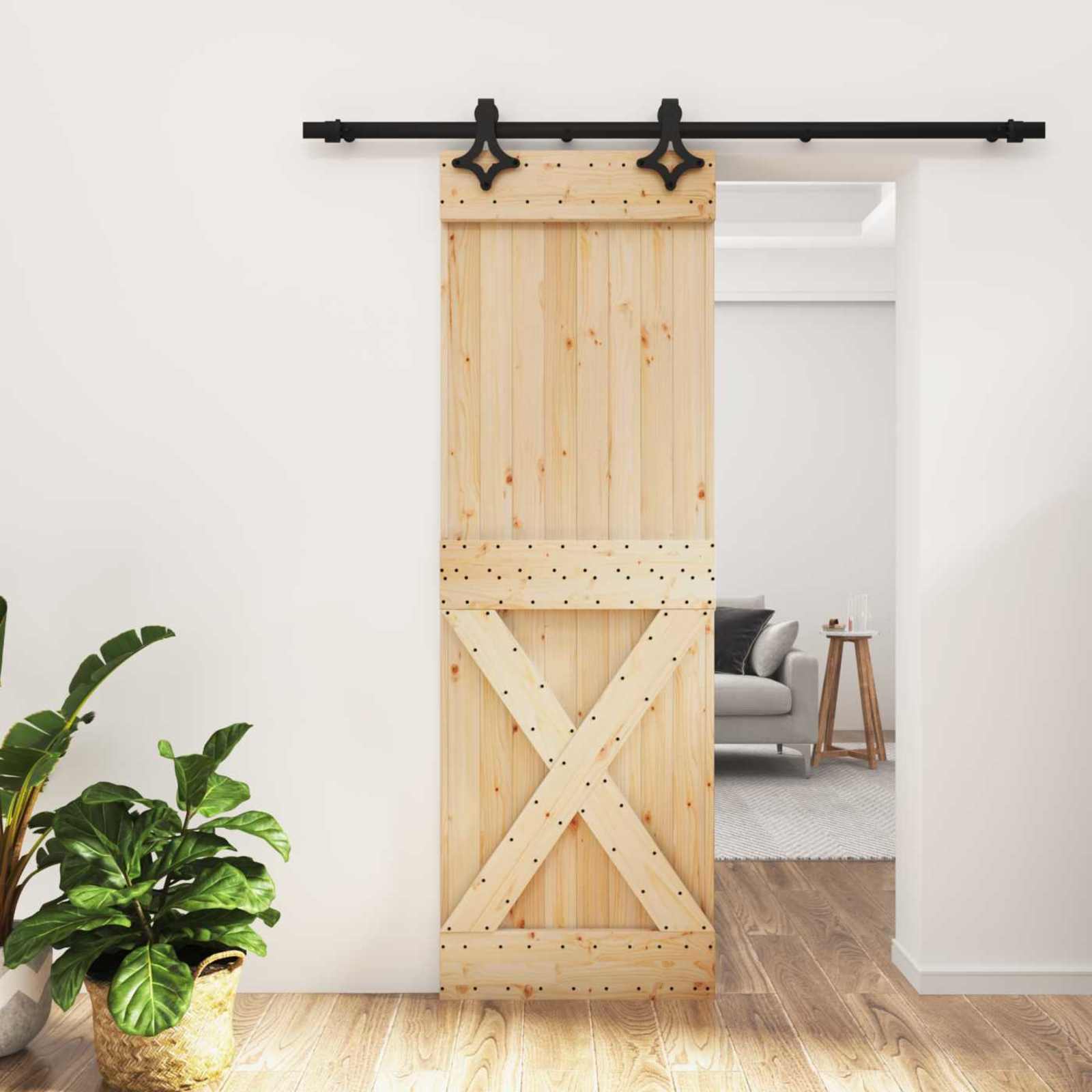 Συρόμενη Πόρτα Φυσικό και Μαύρο 70 x 210 cm - Pakobazaar