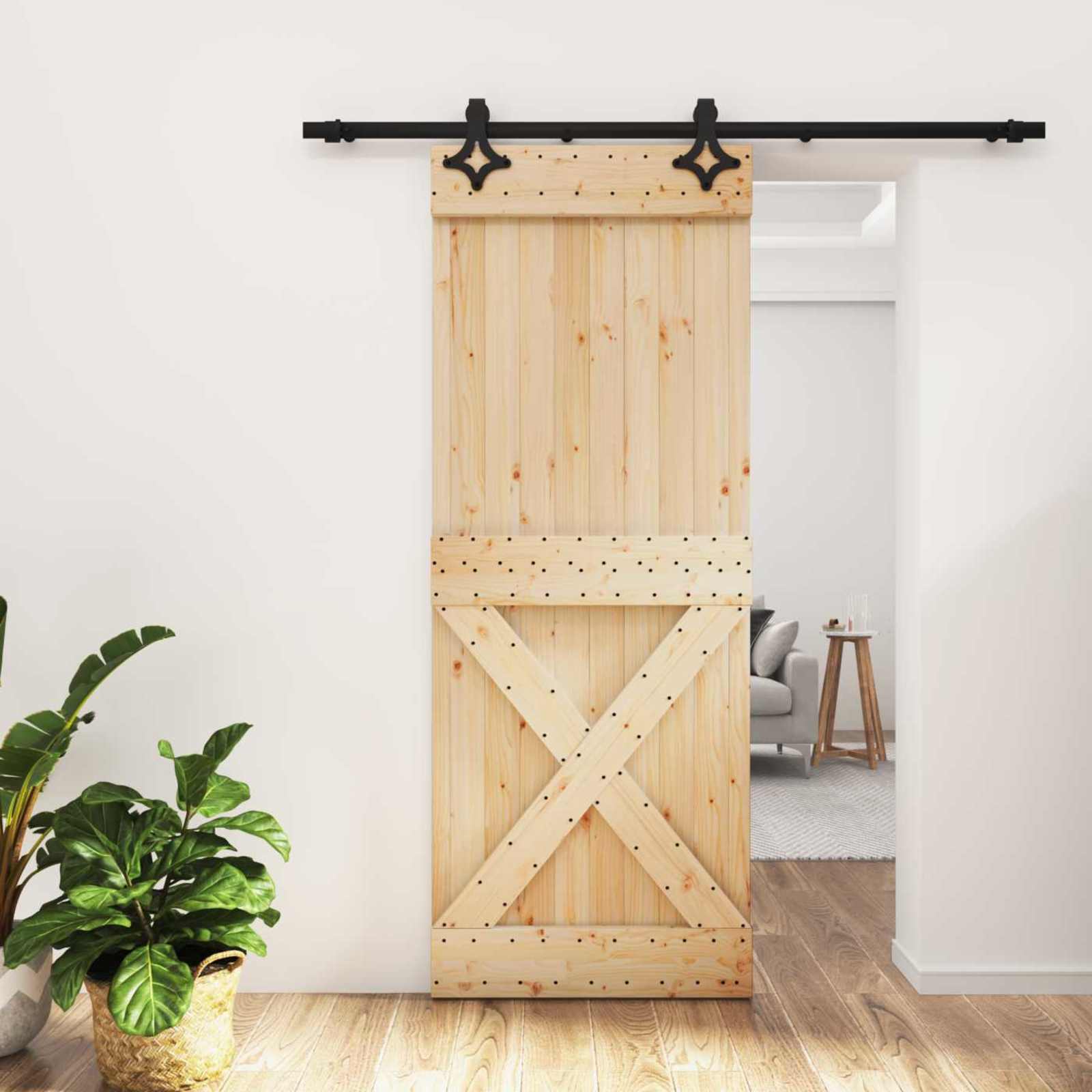 Συρόμενη Πόρτα Φυσικό και Μαύρο 80 x 210 cm - Pakobazaar