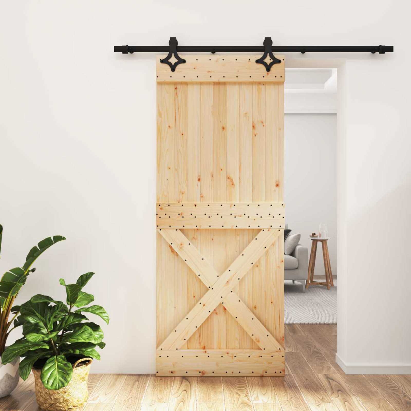 Συρόμενη Πόρτα Φυσικό και Μαύρο 85 x 210 cm - Pakobazaar