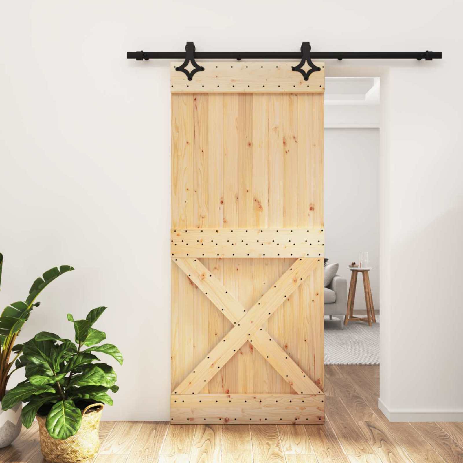 Συρόμενη Πόρτα Φυσικό και Μαύρο 90 x 210 cm - Pakobazaar