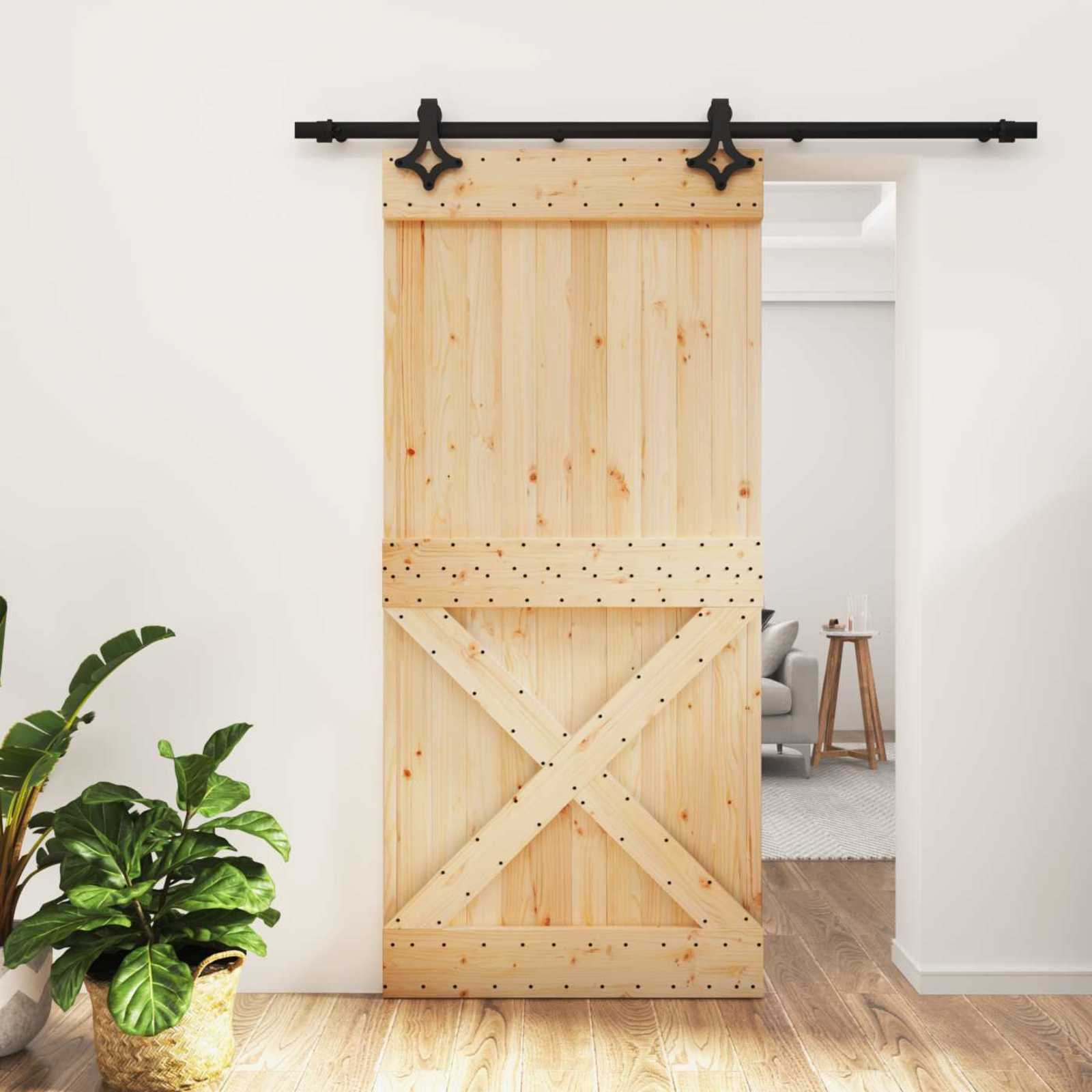 Συρόμενη Πόρτα Φυσικό και Μαύρο 95 x 210 cm - Pakobazaar
