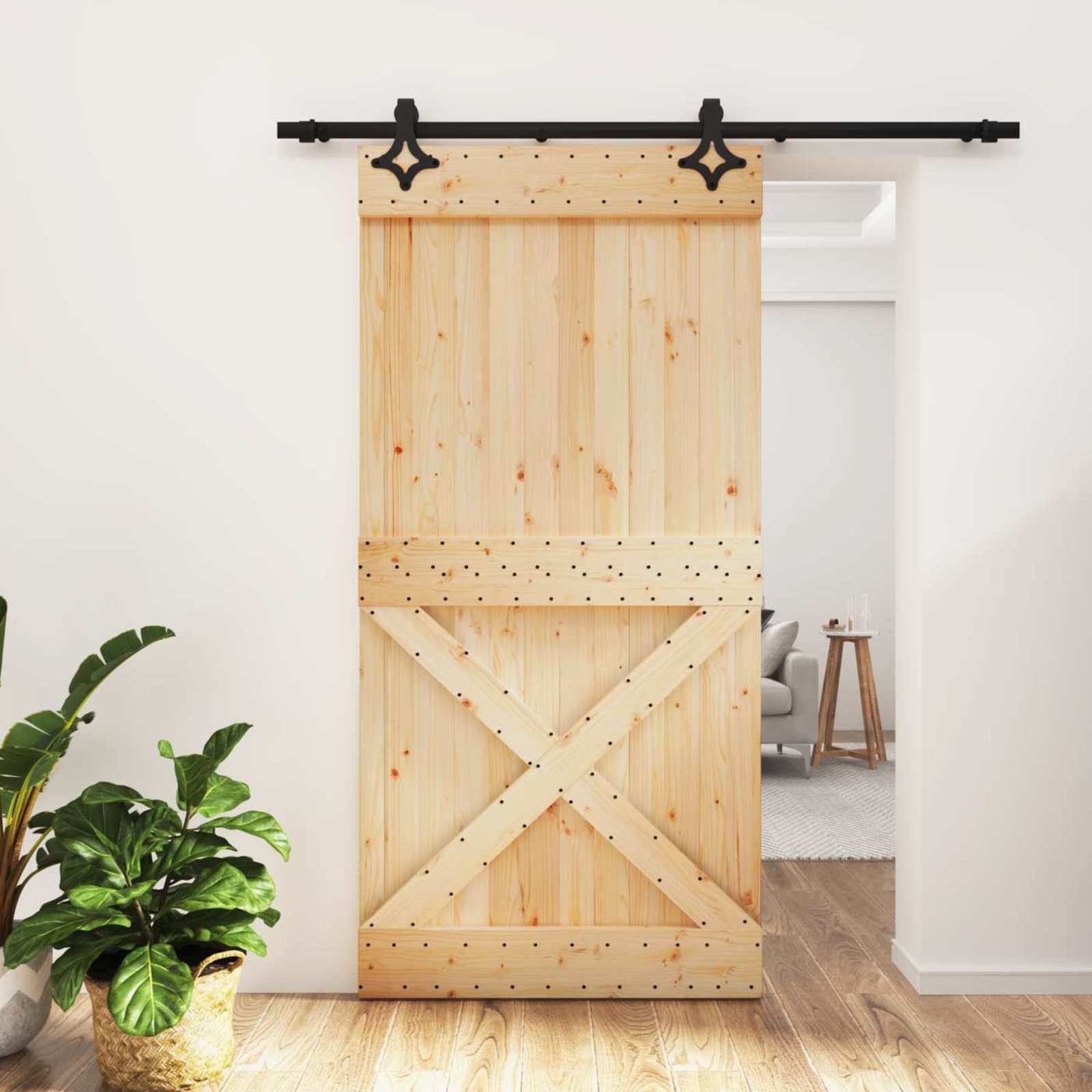 Συρόμενη Πόρτα Φυσικό και Μαύρο 100 x 210 cm - Pakobazaar