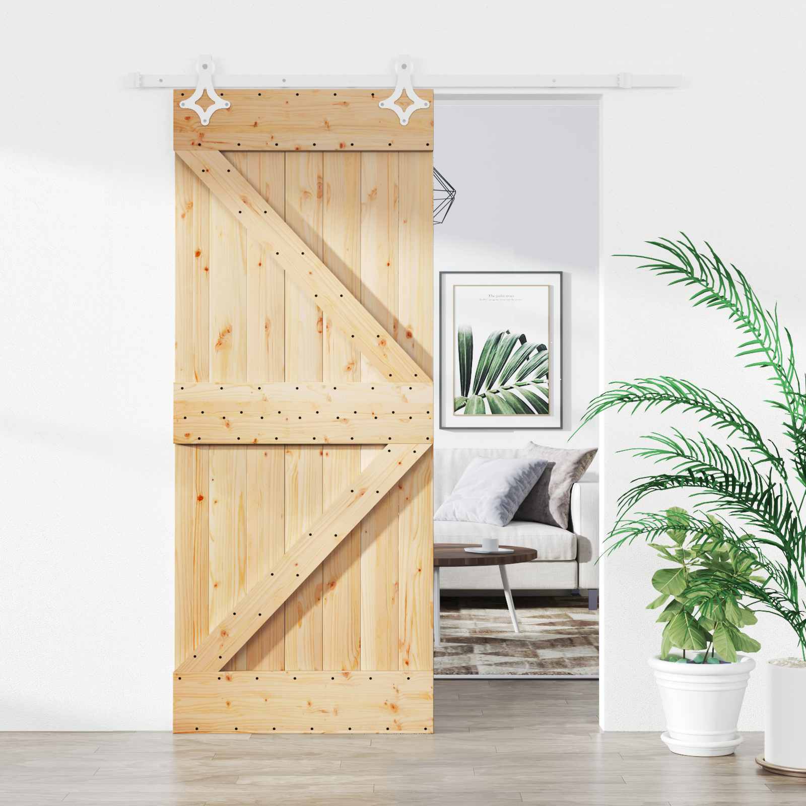 Συρόμενη Πόρτα Φυσικό και Λευκό 85 x 210 cm - Pakobazaar