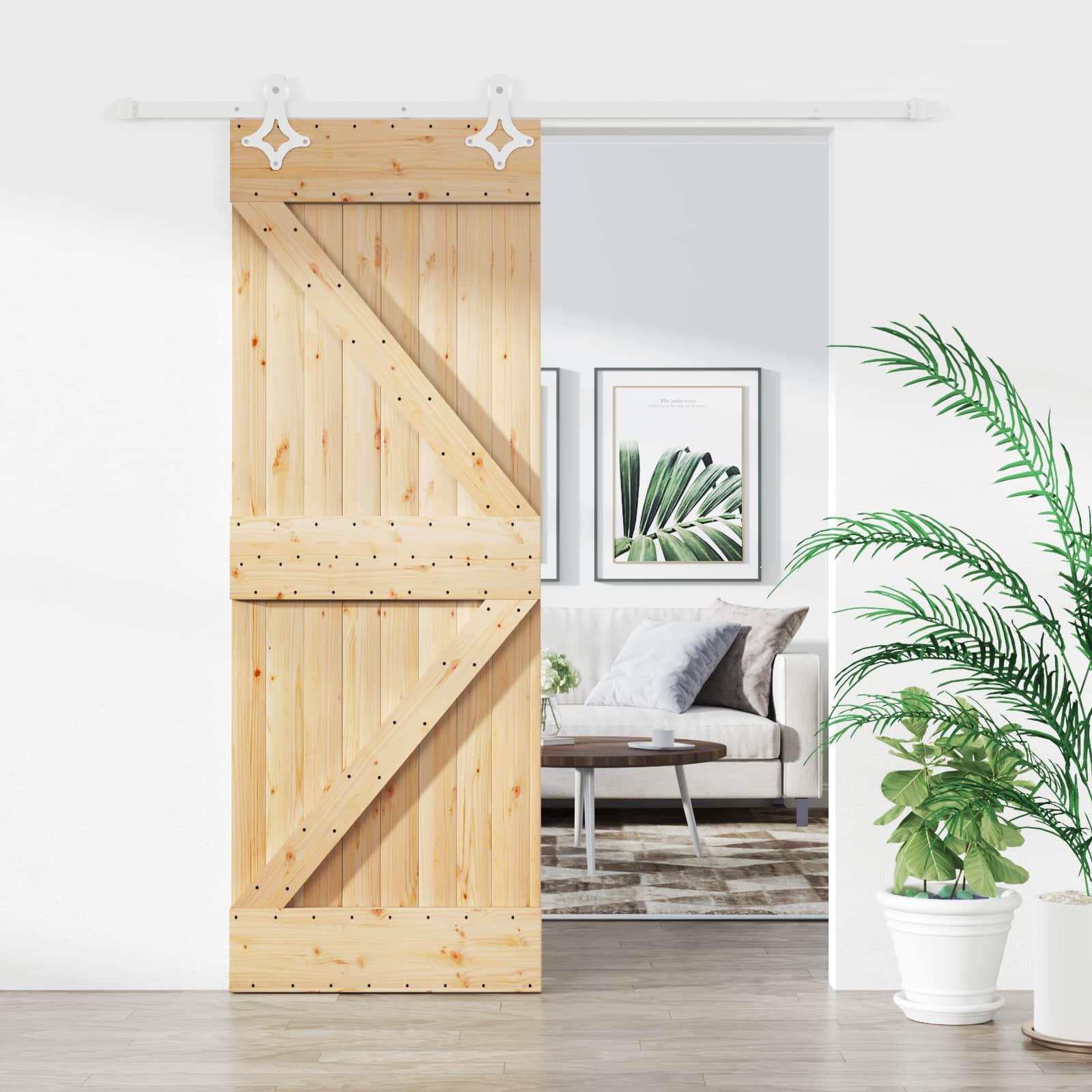 Συρόμενη Πόρτα Φυσικό και Λευκό 80 x 210 cm Μασίφ Ξύλο Πεύκου - Pakobazaar