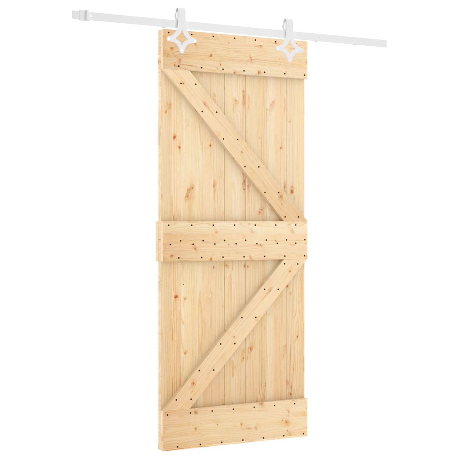 Συρόμενη Πόρτα Φυσικό και Λευκό 80 x 210 cm Μασίφ Ξύλο Πεύκου - Pakobazaar