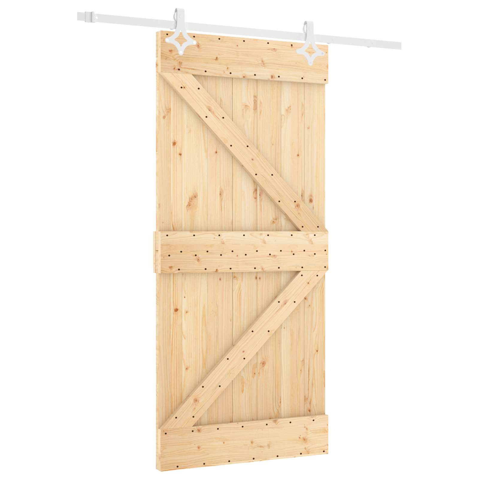 Συρόμενη Πόρτα Φυσικό και Λευκό 90 x 210 cm Μασίφ Ξύλο Πεύκου - Pakobazaar