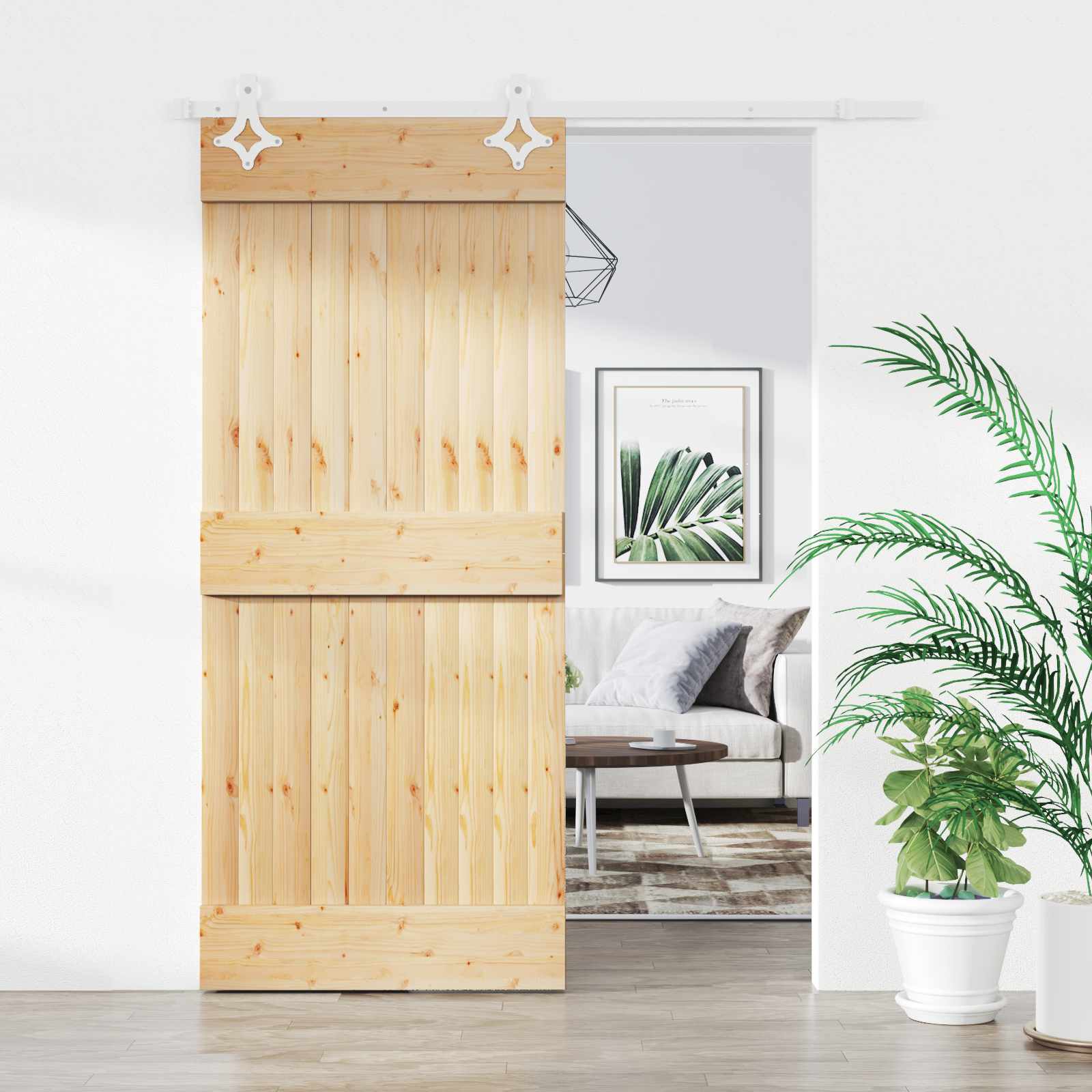 Συρόμενη Πόρτα Φυσικό και Λευκό 90 x 210 cm - Pakobazaar