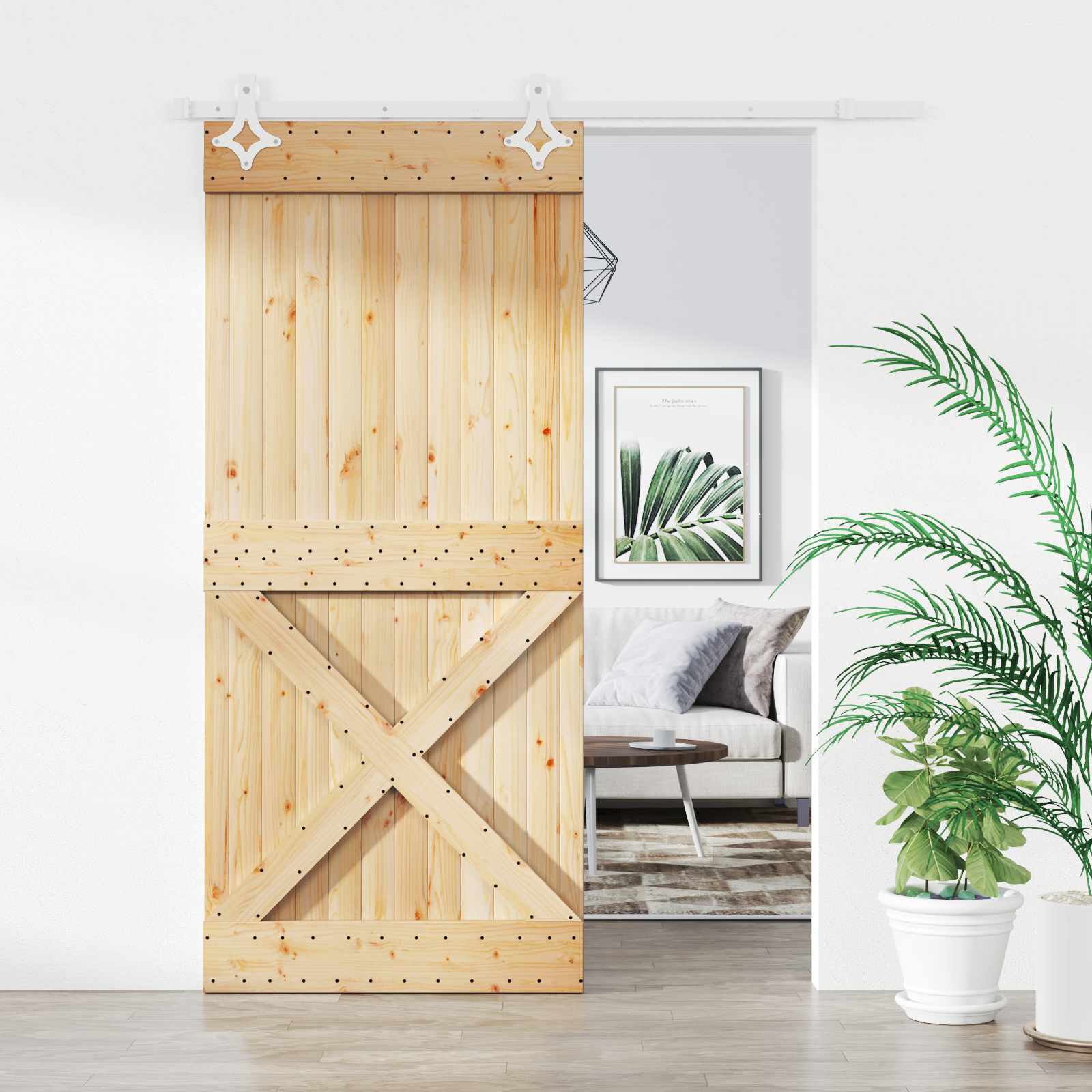 Συρόμενη Πόρτα Φυσικό και Λευκό 90 x 210 cm - Pakobazaar