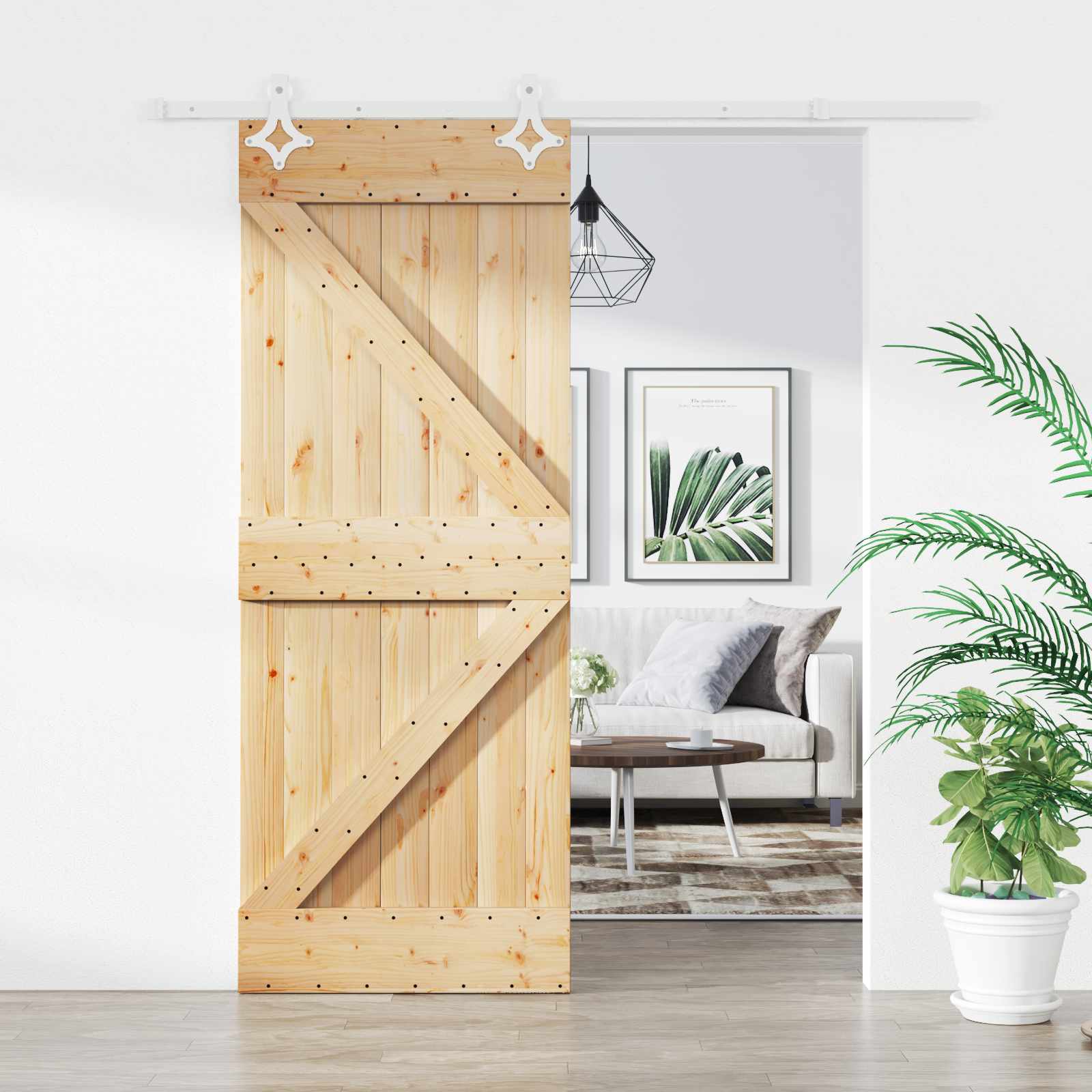 Συρόμενη Πόρτα Φυσικό και Λευκό 85 x 210 cm - Pakobazaar