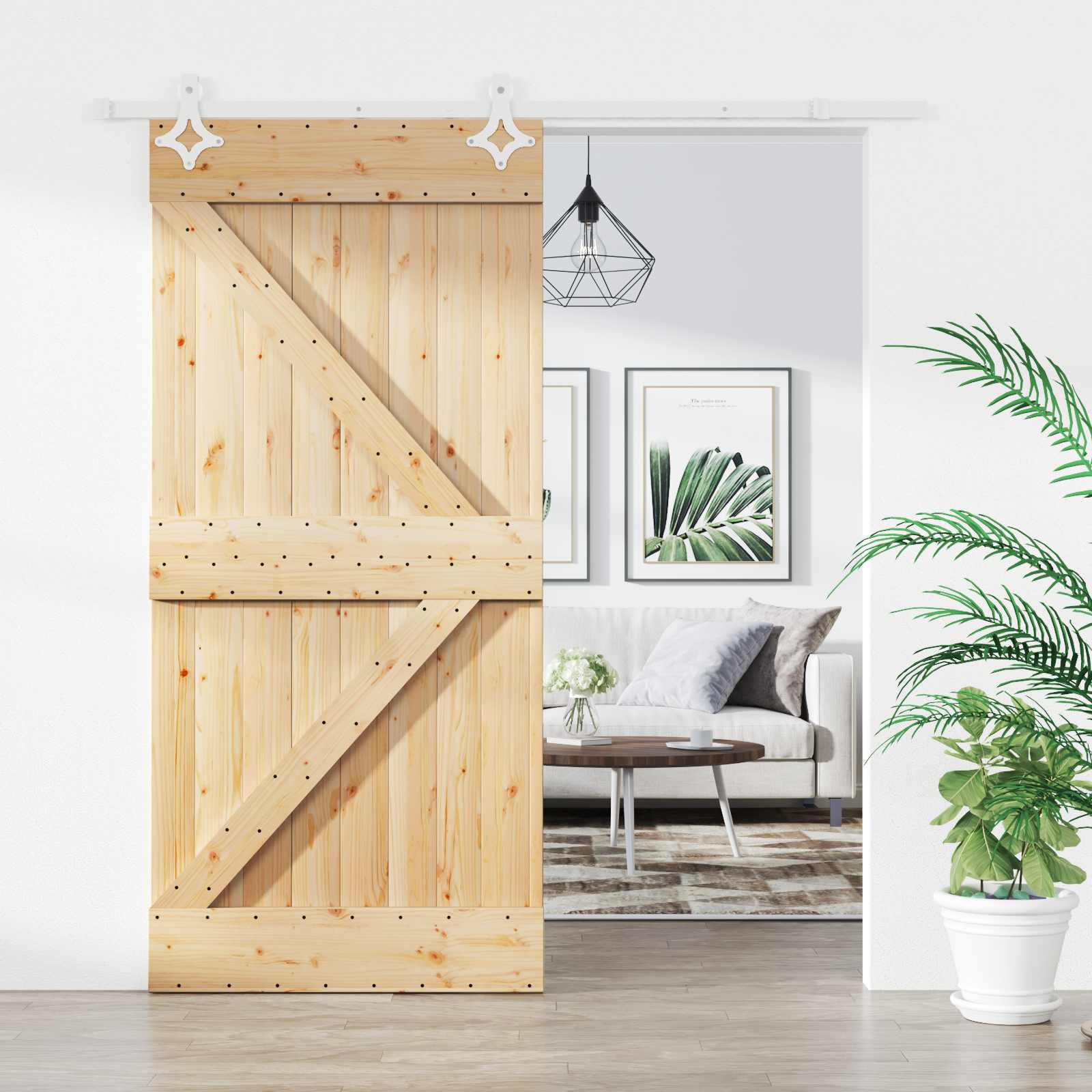 Συρόμενη Πόρτα Φυσικό και Λευκό 95 x 210 cm - Pakobazaar