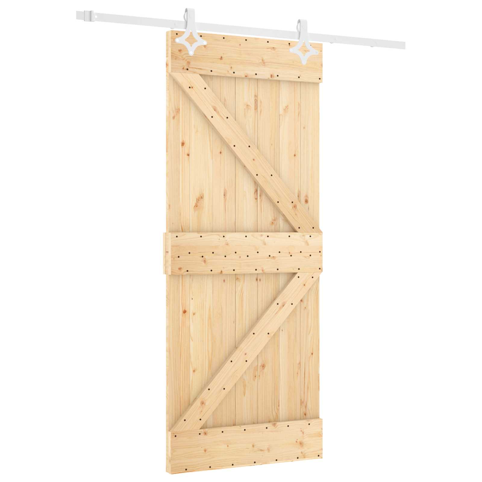 Συρόμενη Πόρτα Φυσικό και Λευκό 80 x 210 cm Μασίφ Ξύλο Πεύκου - Pakobazaar