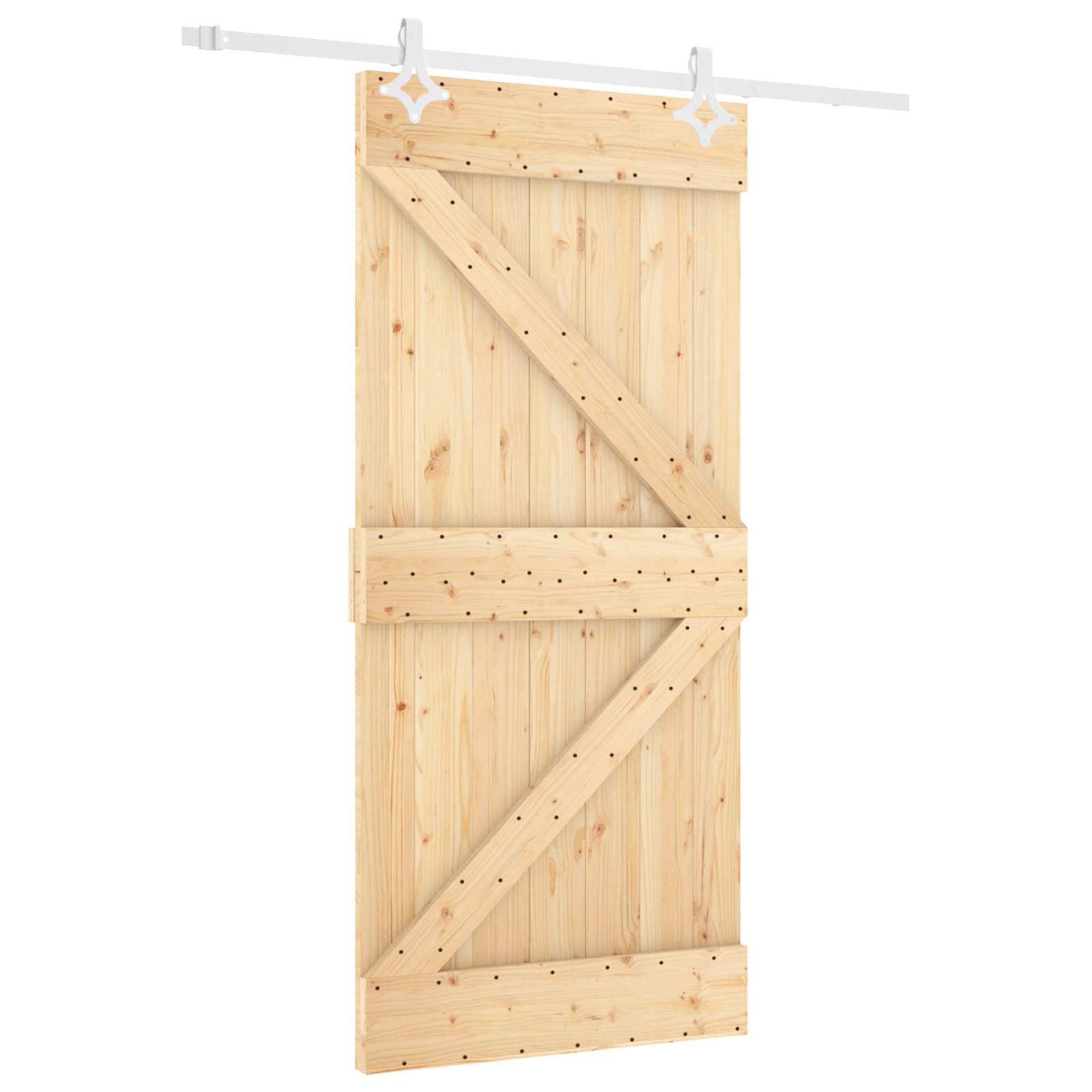 Συρόμενη Πόρτα Φυσικό και Λευκό 90 x 210 cm Μασίφ Ξύλο Πεύκου - Pakobazaar