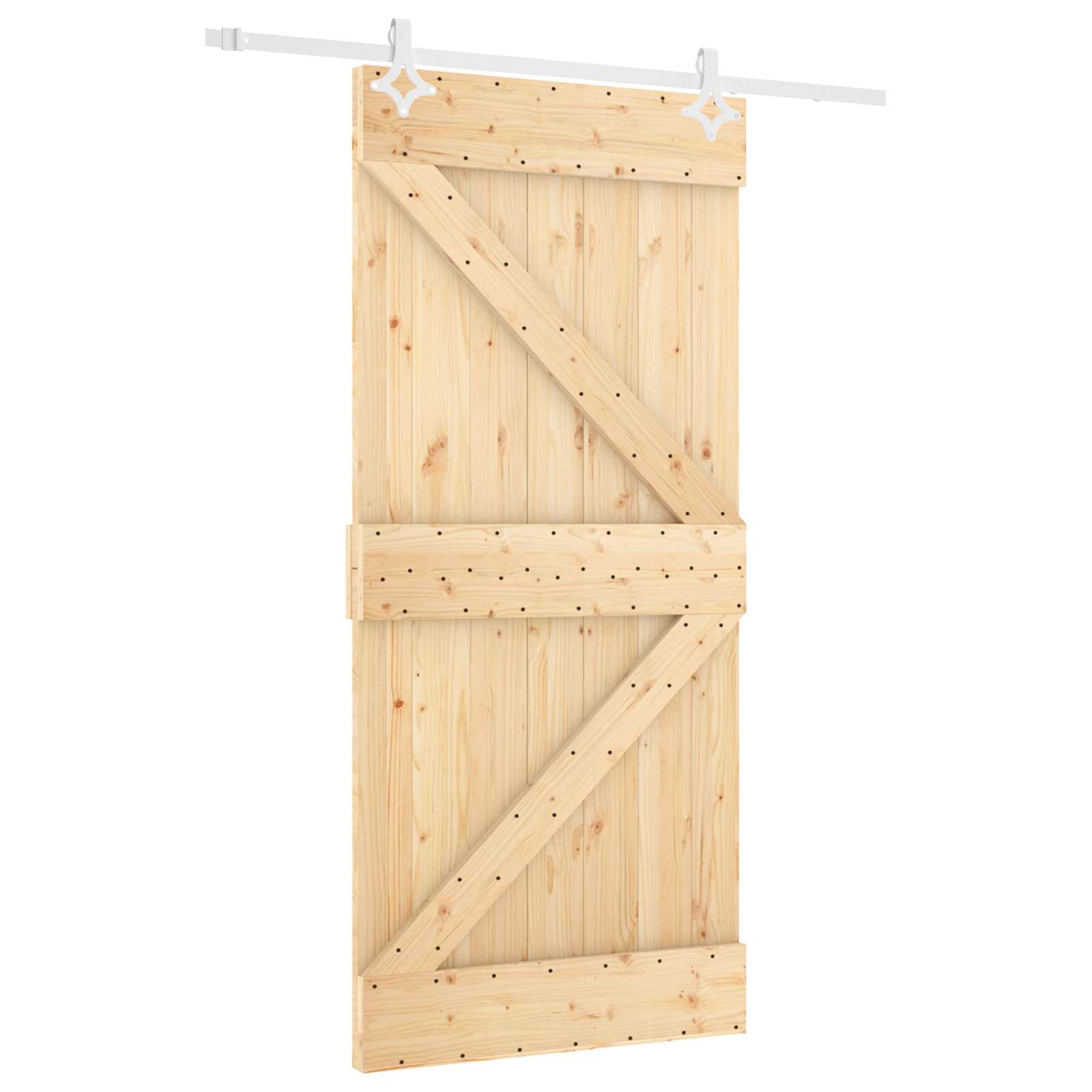 Συρόμενη Πόρτα Φυσικό και Λευκό 100 x 210 cm Μασίφ Ξύλο Πεύκου - Pakobazaar