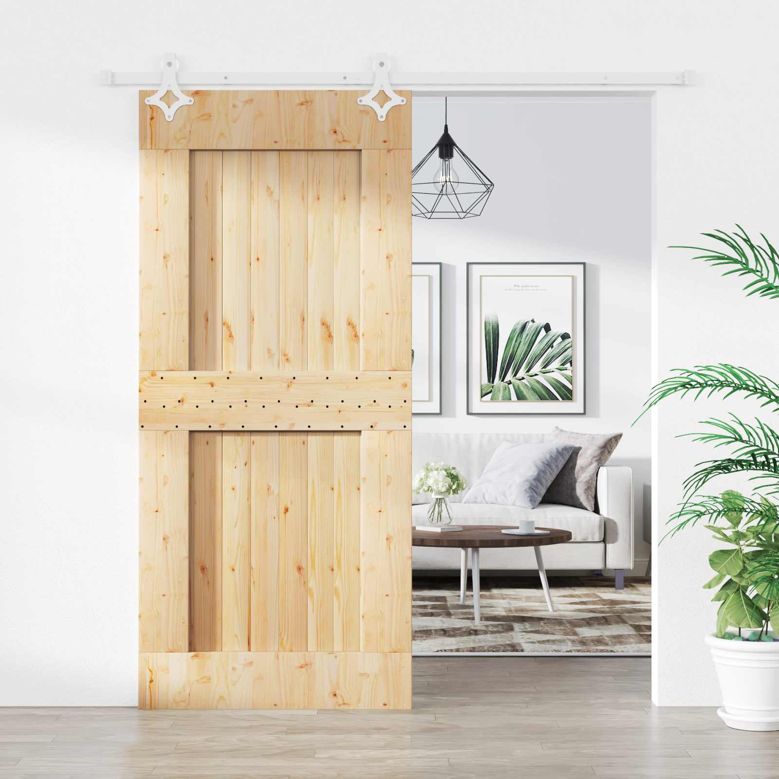 Συρόμενη Πόρτα Φυσικό και Λευκό 90 x 210 cm - Pakobazaar