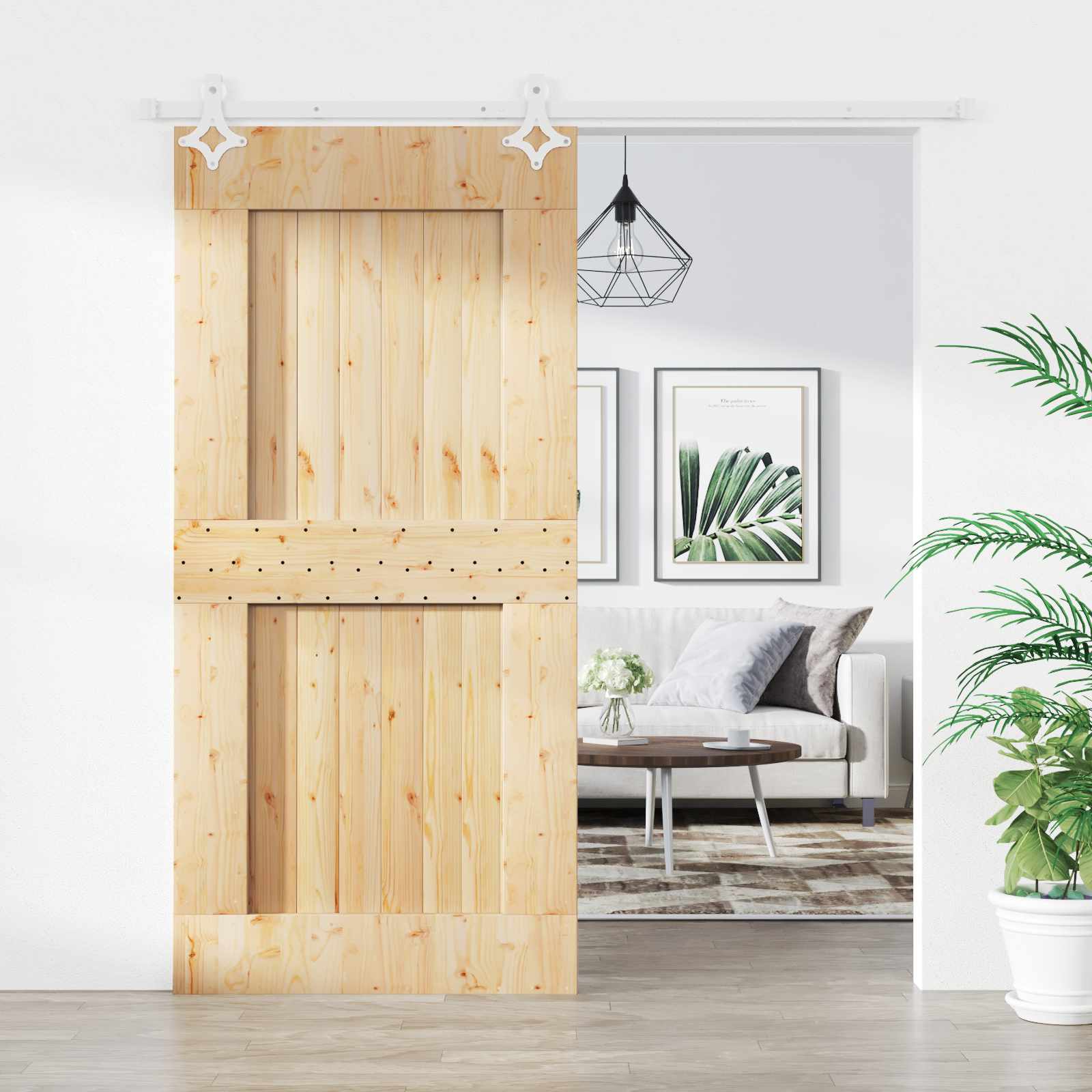 Συρόμενη Πόρτα Φυσικό και Λευκό 95 x 210 cm - Pakobazaar