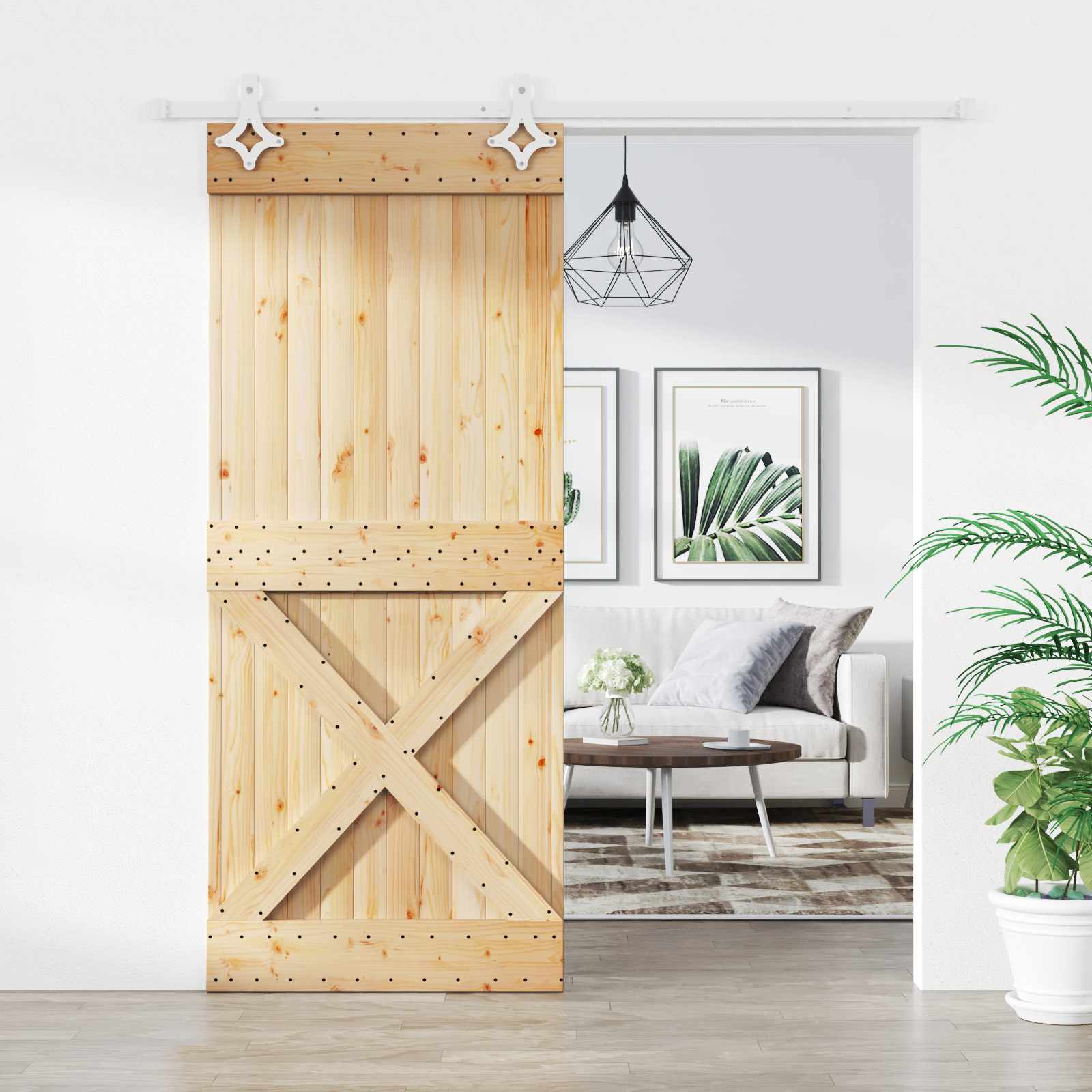 Συρόμενη Πόρτα Φυσικό και Λευκό 85 x 210 cm - Pakobazaar