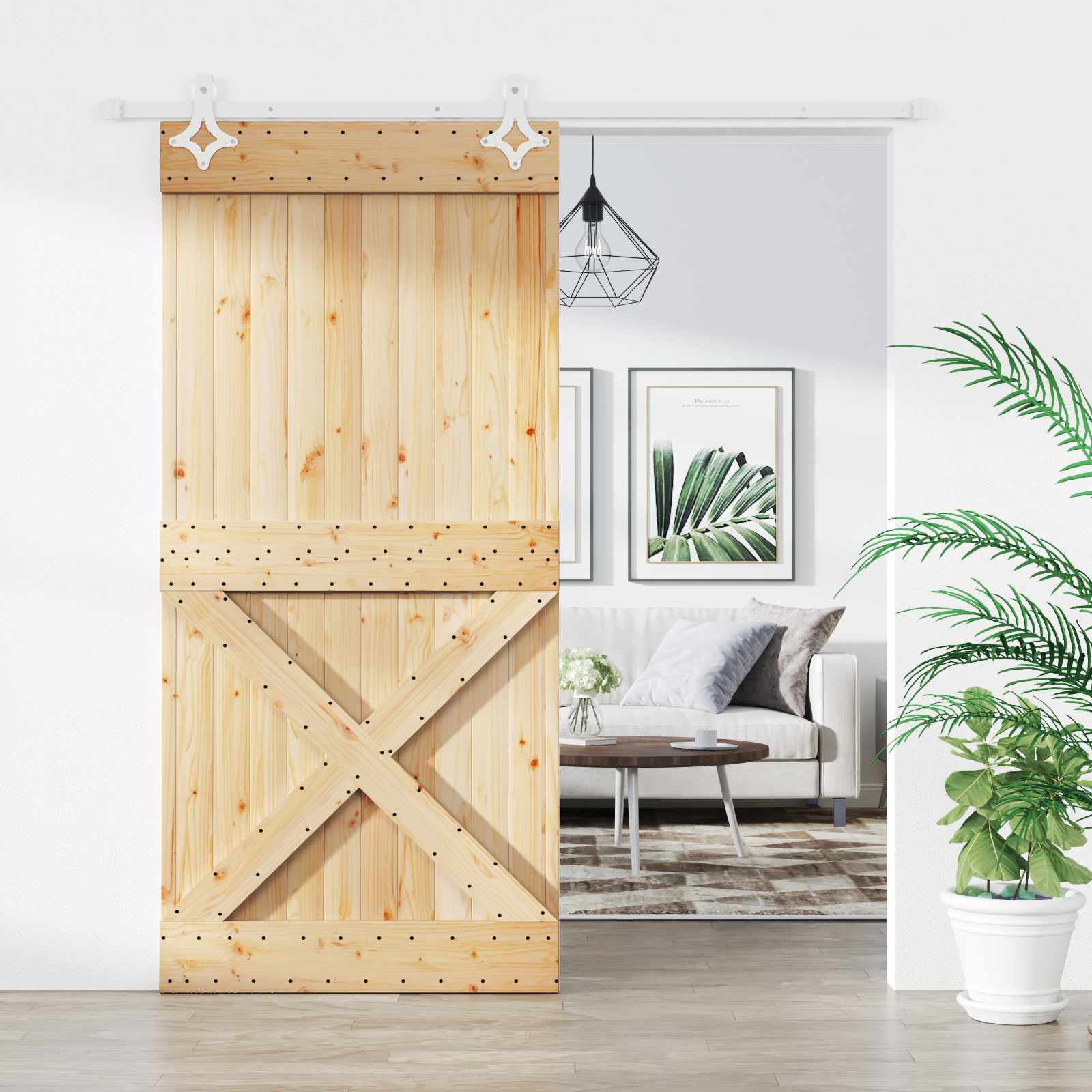 Συρόμενη Πόρτα Φυσικό και Λευκό 95 x 210 cm - Pakobazaar