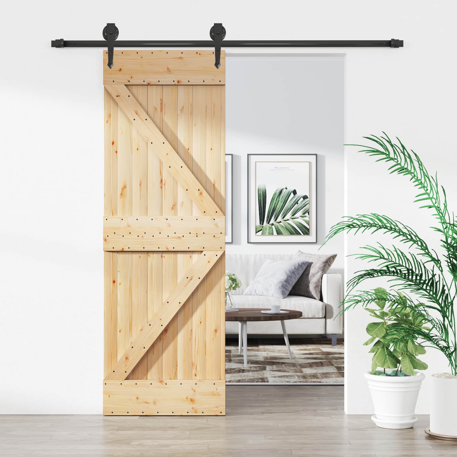 Συρόμενη Πόρτα Φυσικό και Μαύρο 70 x 210 cm - Pakobazaar