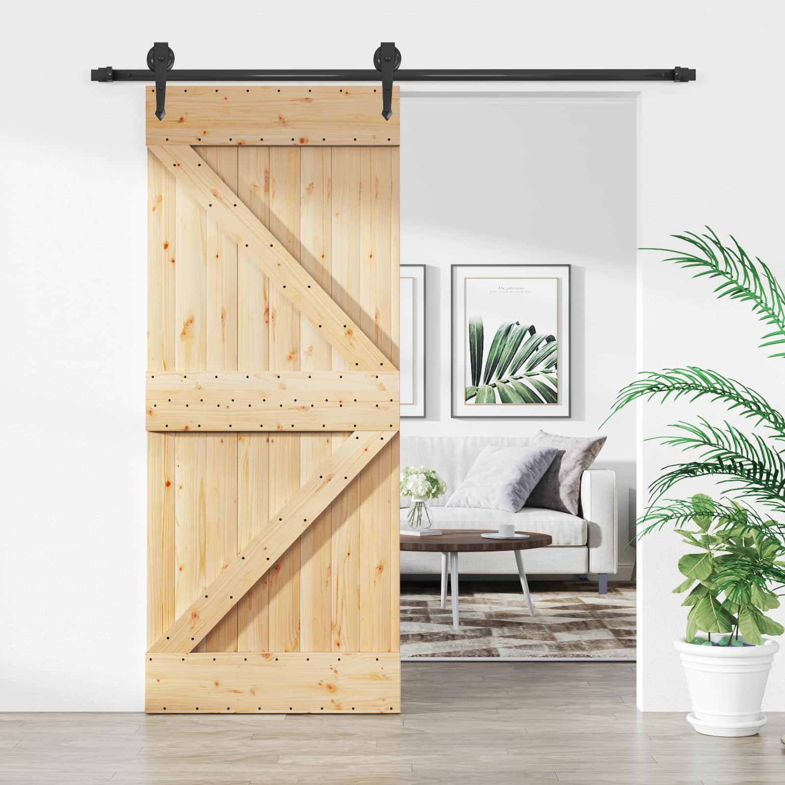 Συρόμενη Πόρτα Φυσικό και Μαύρο 85 x 210 cm - Pakobazaar