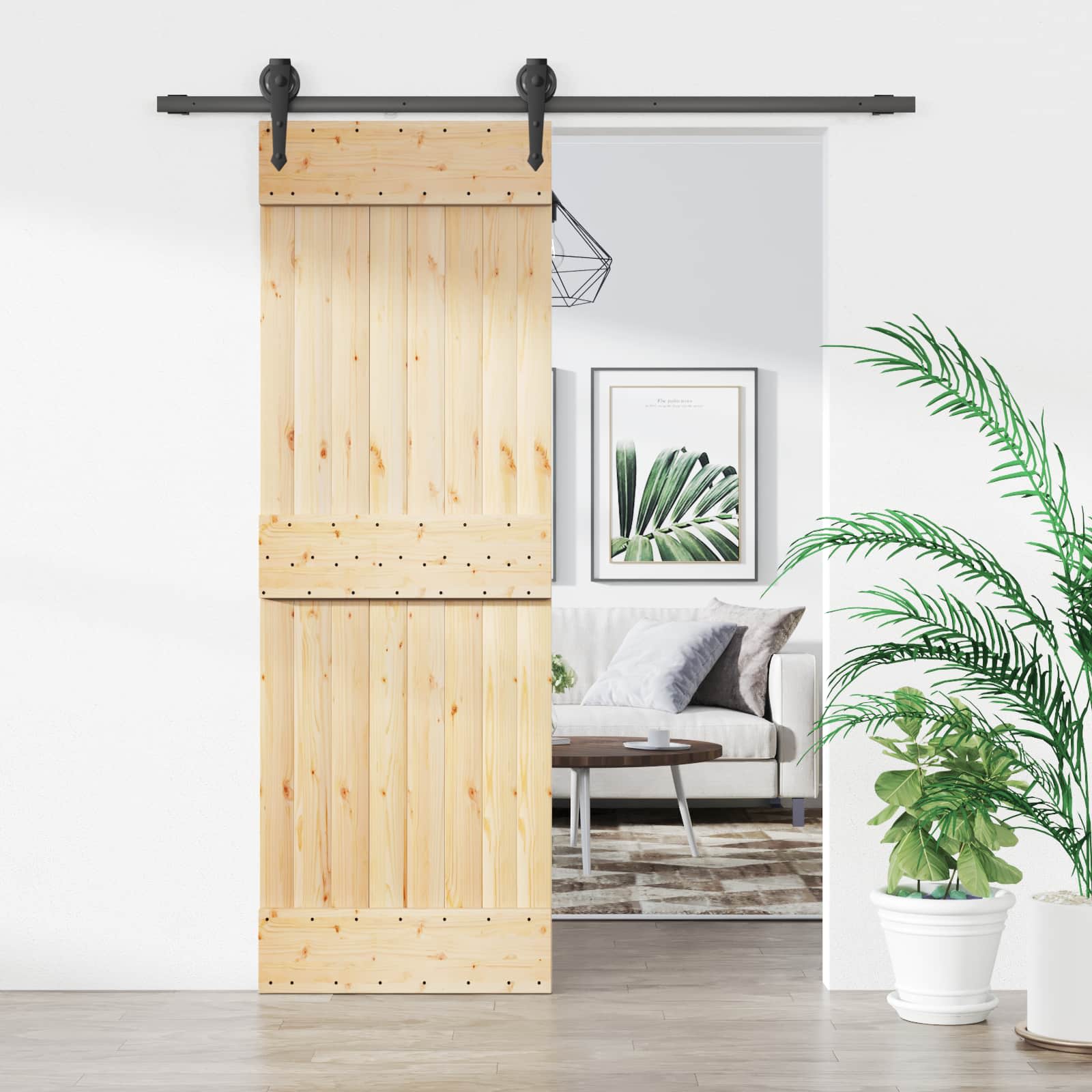 Συρόμενη Πόρτα Φυσικό και Μαύρο 70 x 210 cm - Pakobazaar