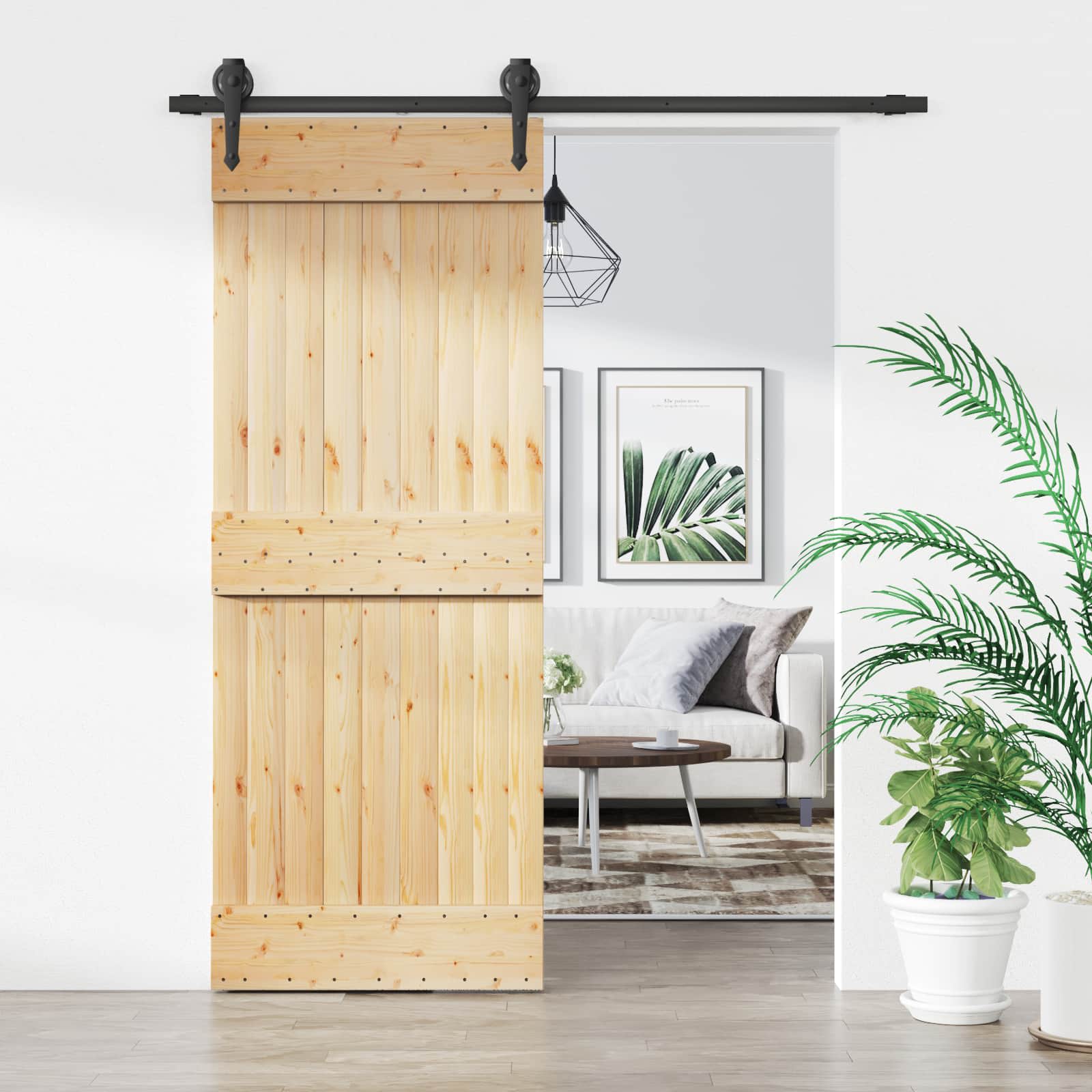 Συρόμενη Πόρτα Φυσικό και Μαύρο 80 x 210 cm - Pakobazaar