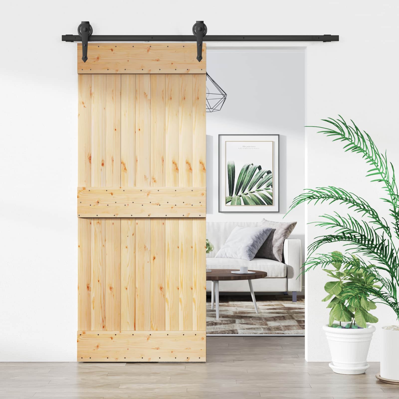 Συρόμενη Πόρτα Φυσικό και Μαύρο 85 x 210 cm - Pakobazaar
