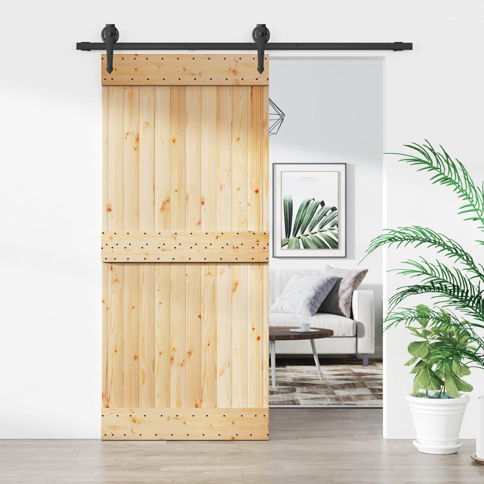 Συρόμενη Πόρτα Φυσικό και Μαύρο 90 x 210 cm