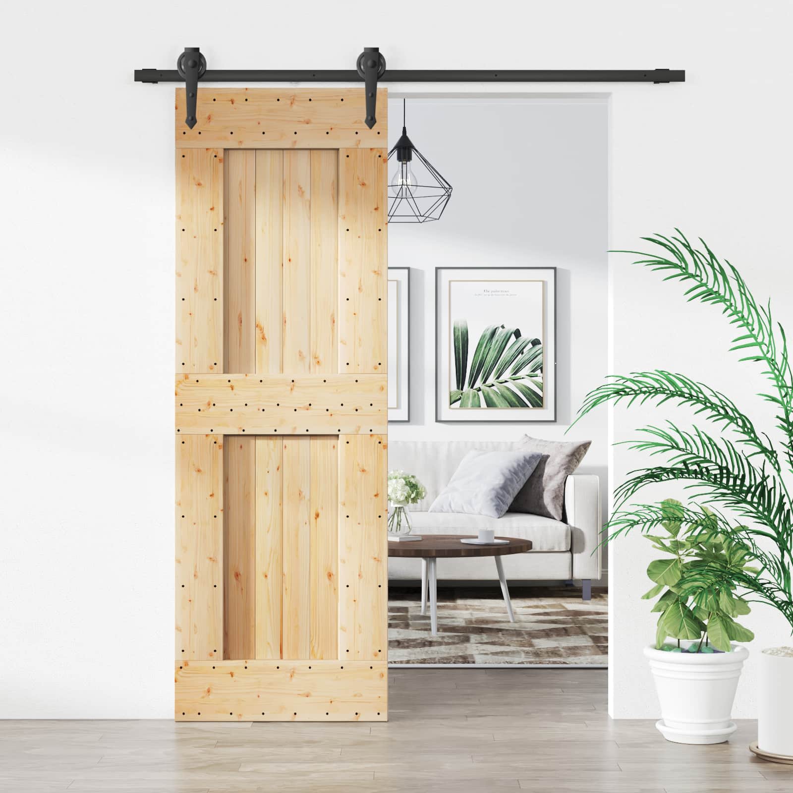 Συρόμενη Πόρτα Φυσικό και Μαύρο 70 x 210 cm - Pakobazaar