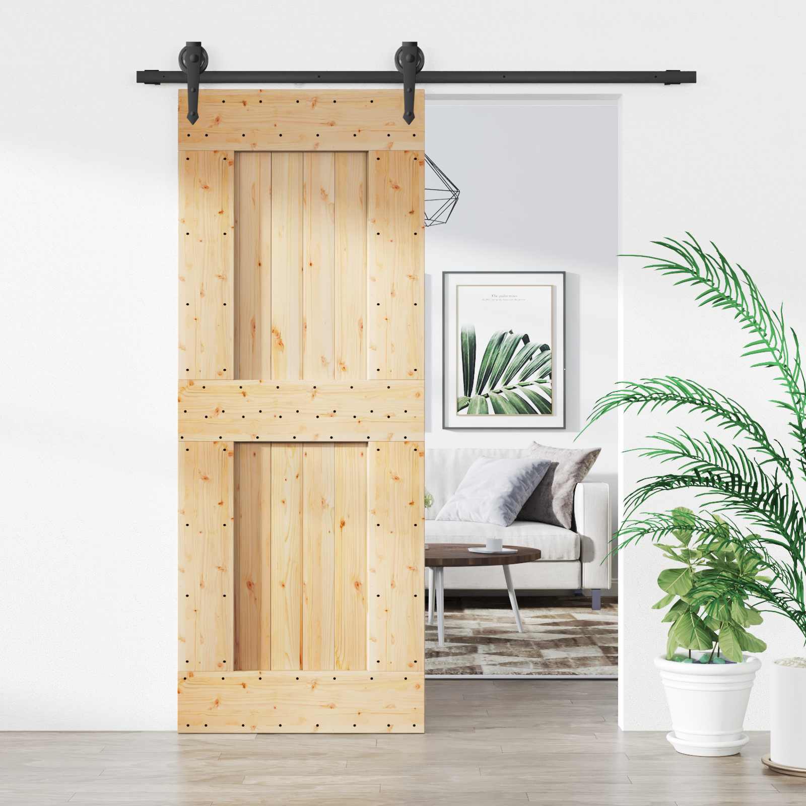 Συρόμενη Πόρτα Φυσικό και Μαύρο 80 x 210 cm
