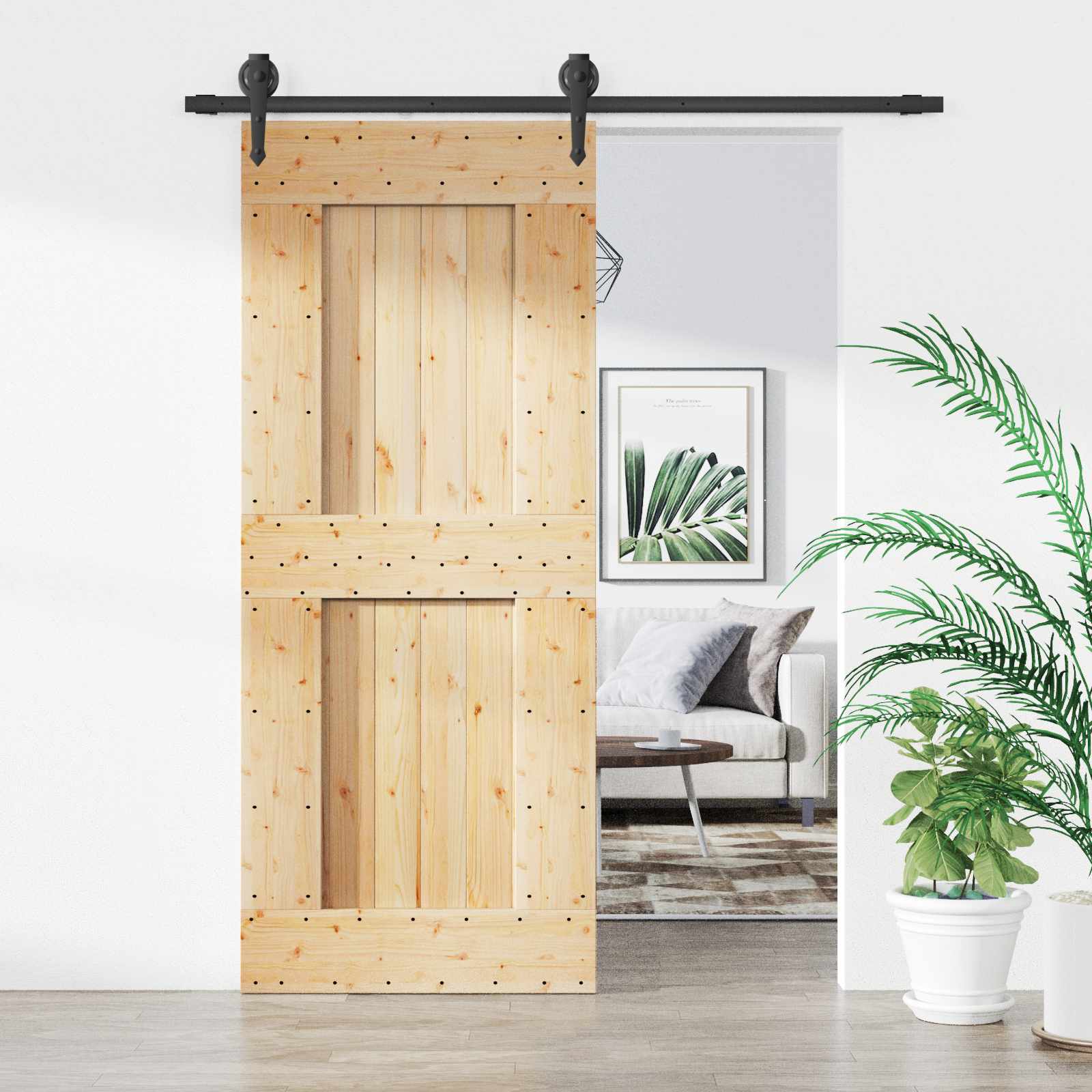 Συρόμενη Πόρτα Φυσικό και Μαύρο 85 x 210 cm - Pakobazaar