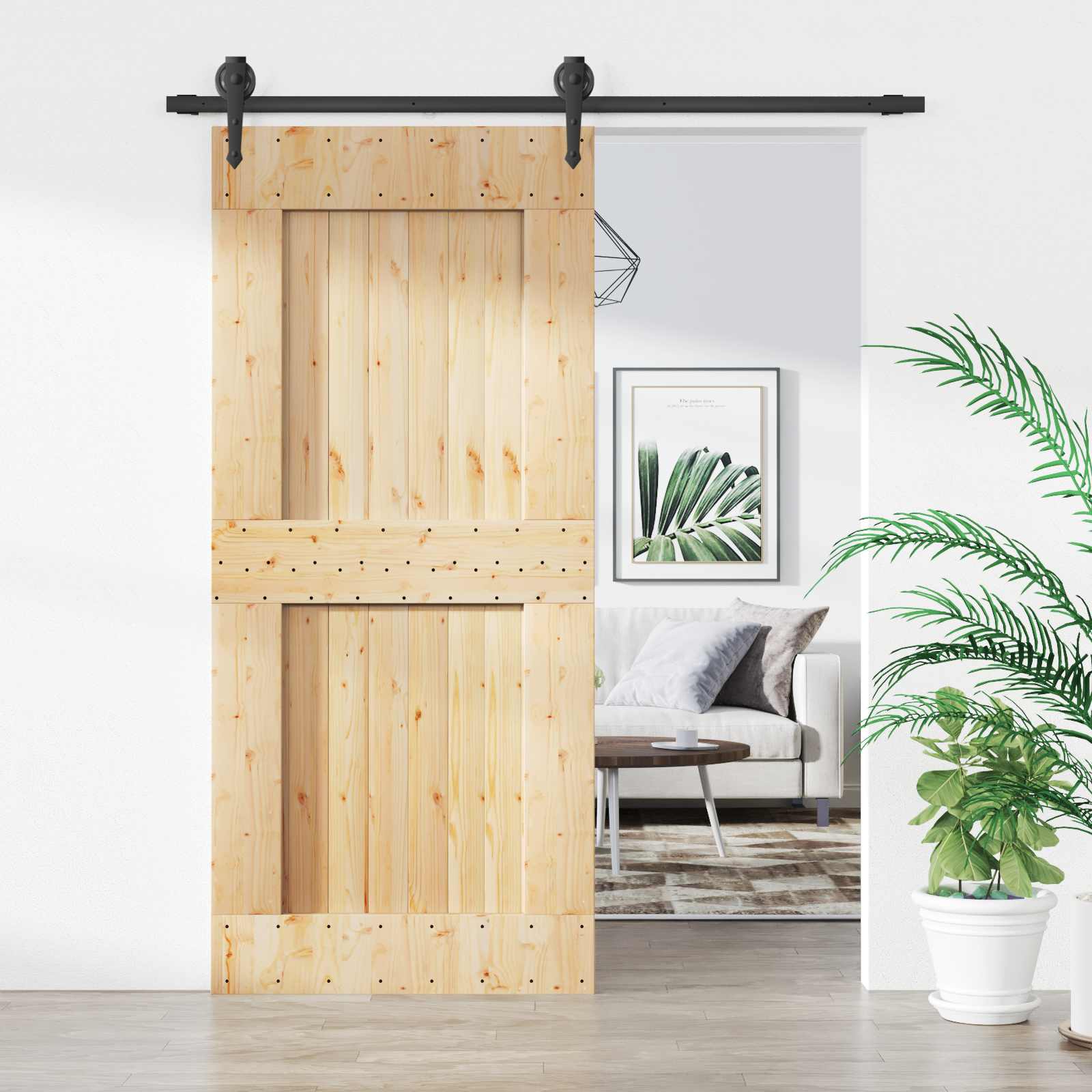 Συρόμενη Πόρτα Φυσικό και Μαύρο 90 x 210 cm