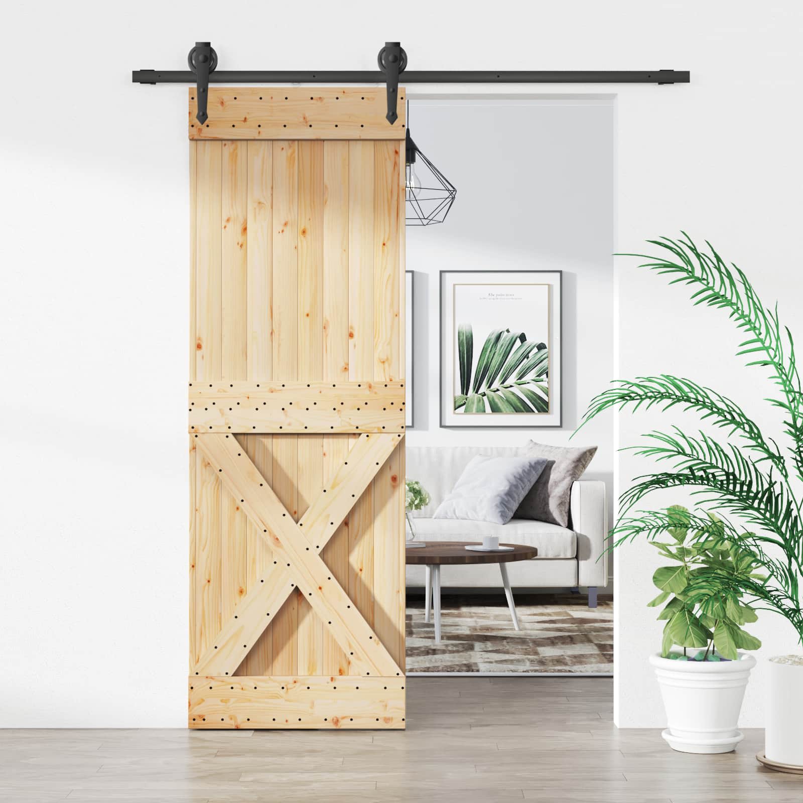 Συρόμενη Πόρτα Φυσικό και Μαύρο 70 x 210 cm