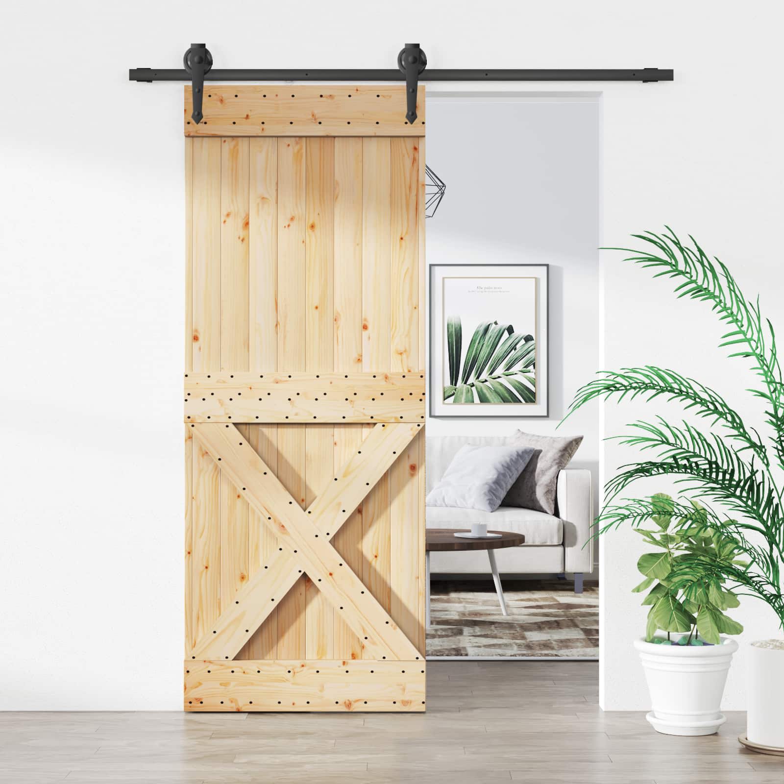 Συρόμενη Πόρτα Φυσικό και Μαύρο 80 x 210 cm - Pakobazaar