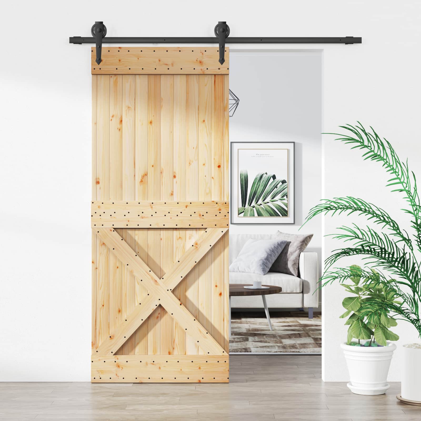Συρόμενη Πόρτα Φυσικό και Μαύρο 85 x 210 cm