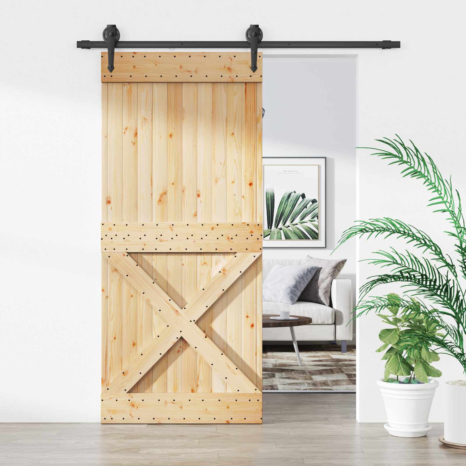 Συρόμενη Πόρτα Φυσικό και Μαύρο 90 x 210 cm