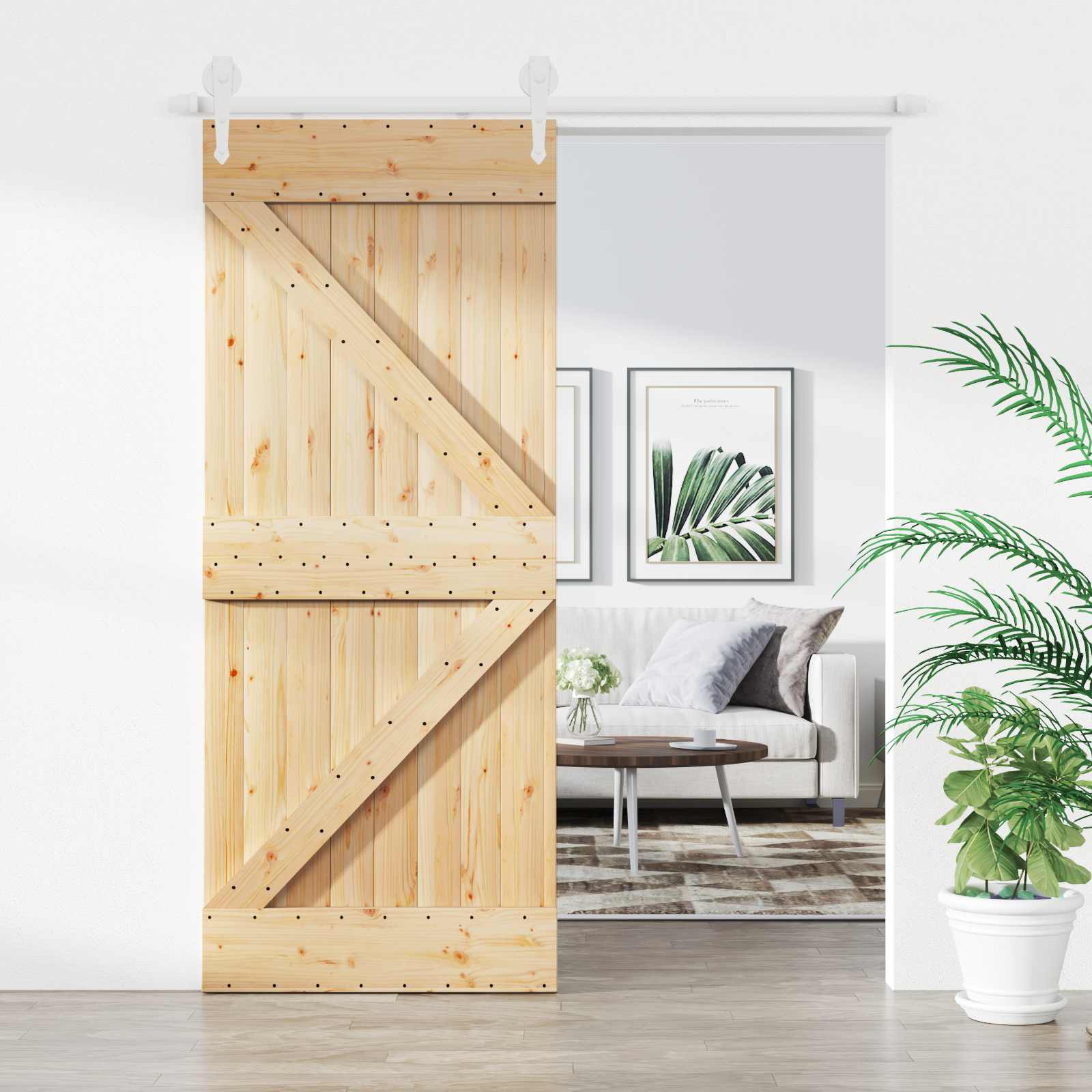 Συρόμενη Πόρτα Φυσικό και Λευκό 85 x 210 cm - Pakobazaar