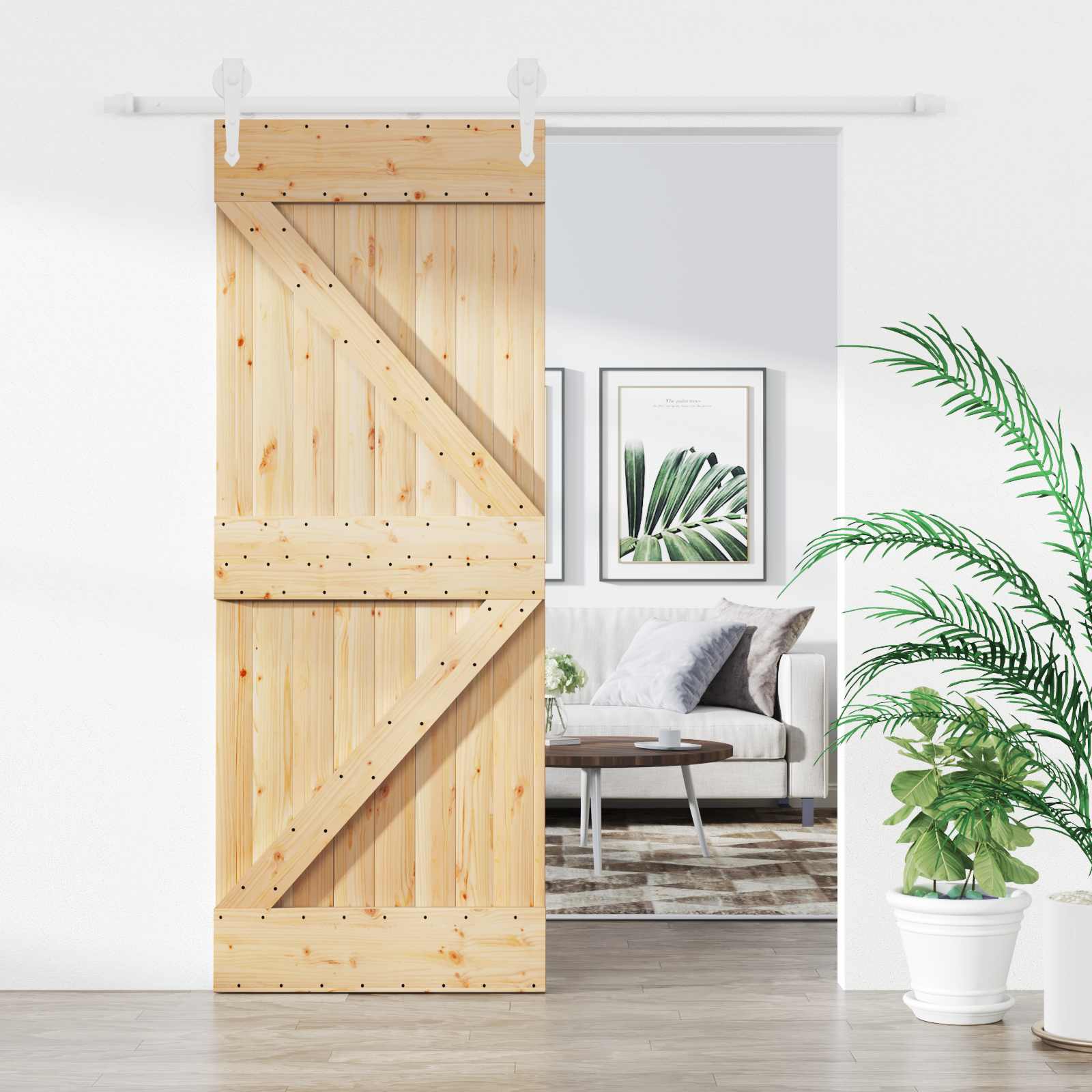Συρόμενη Πόρτα Φυσικό και Λευκό 80 x 210 cm Μασίφ Ξύλο Πεύκου - Pakobazaar
