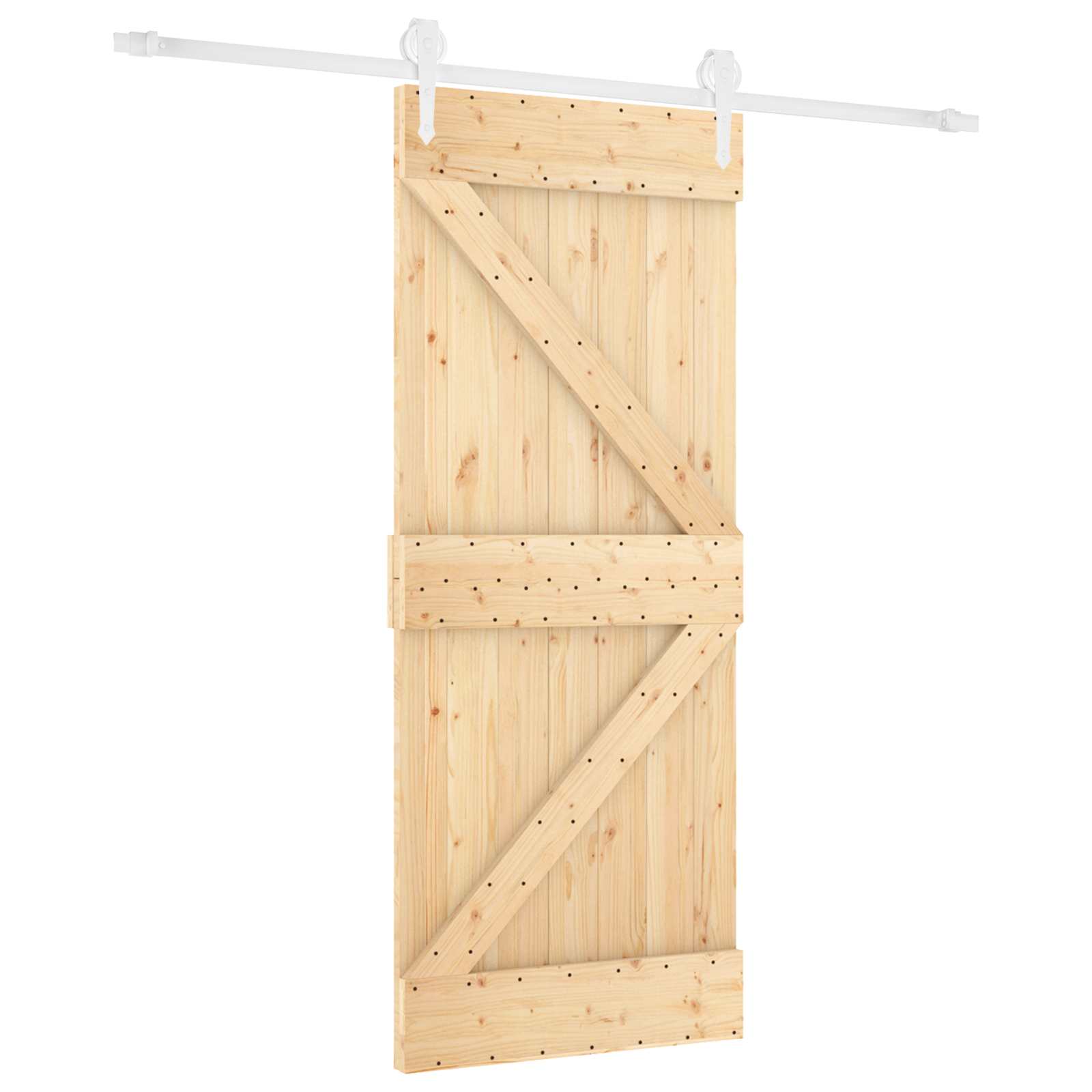 Συρόμενη Πόρτα Φυσικό και Λευκό 80 x 210 cm Μασίφ Ξύλο Πεύκου - Pakobazaar