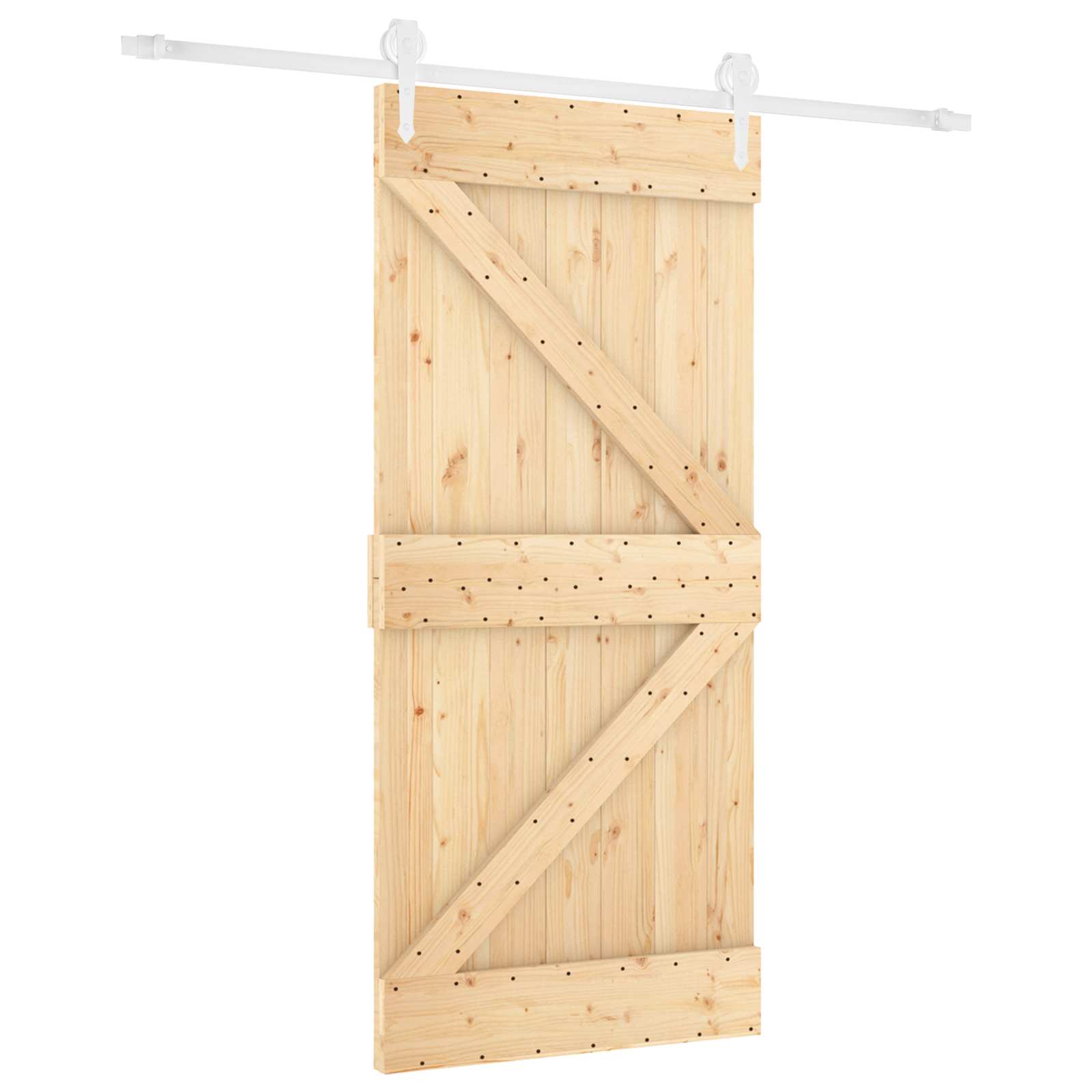Συρόμενη Πόρτα Φυσικό και Λευκό 90 x 210 cm Μασίφ Ξύλο Πεύκου - Pakobazaar