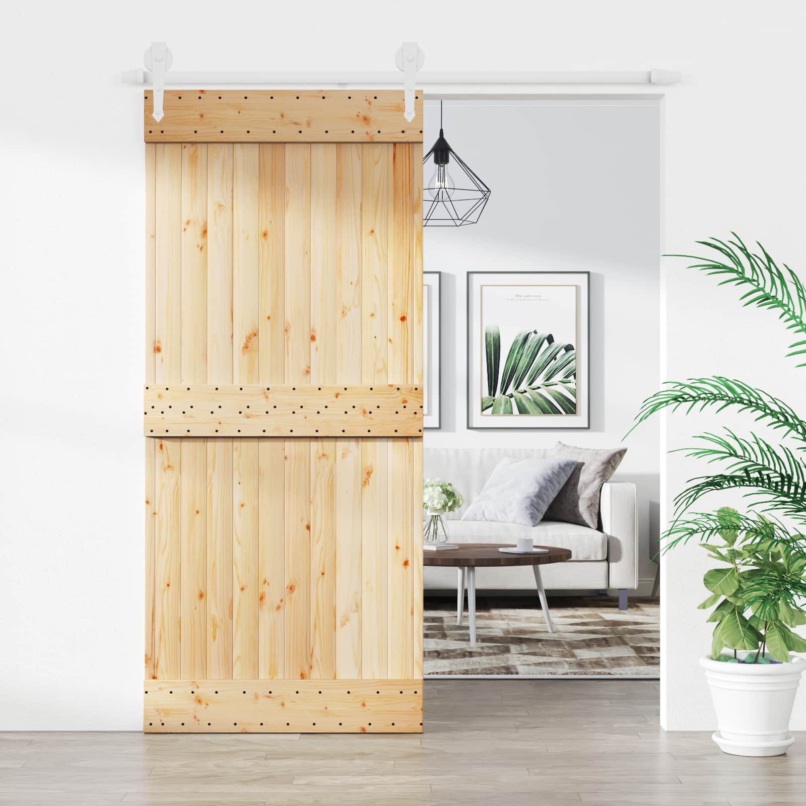 Συρόμενη Πόρτα Φυσικό και Λευκό 90 x 210 cm