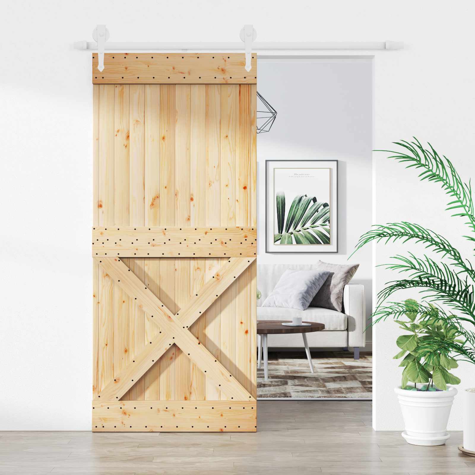 Συρόμενη Πόρτα Φυσικό και Λευκό 90 x 210 cm - Pakobazaar