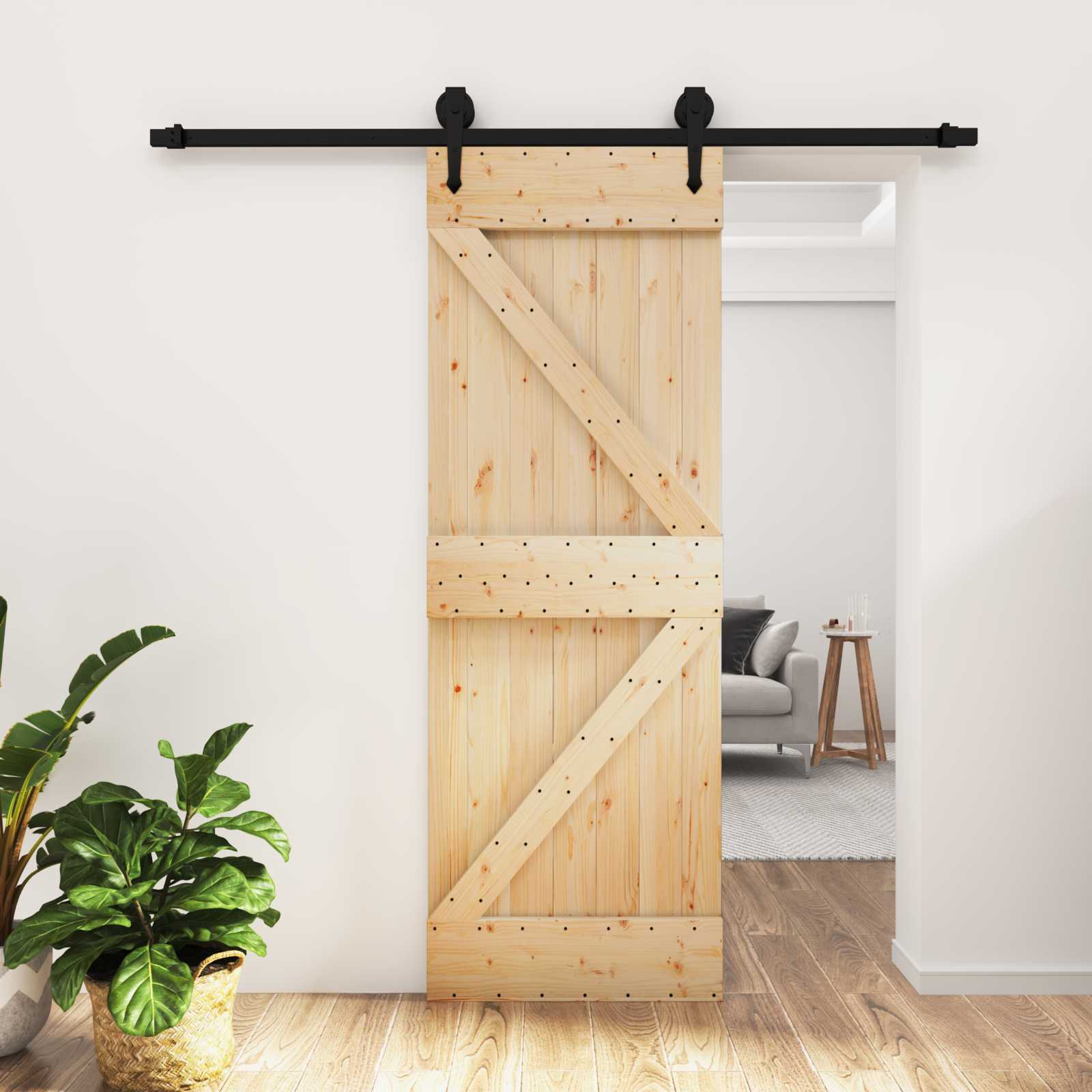 Συρόμενη Πόρτα Φυσικό και Μαύρο 70 x 210 cm - Pakobazaar