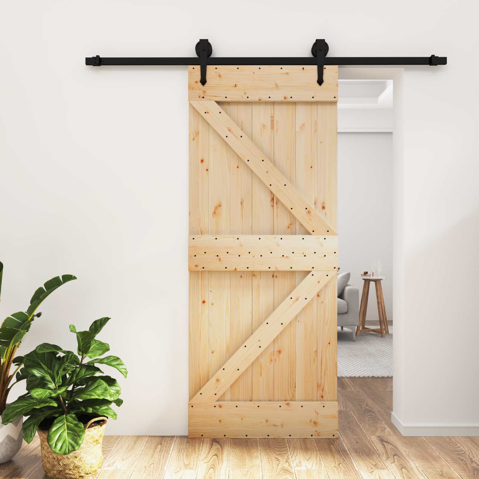 Συρόμενη Πόρτα Φυσικό και Μαύρο 85 x 210 cm - Pakobazaar