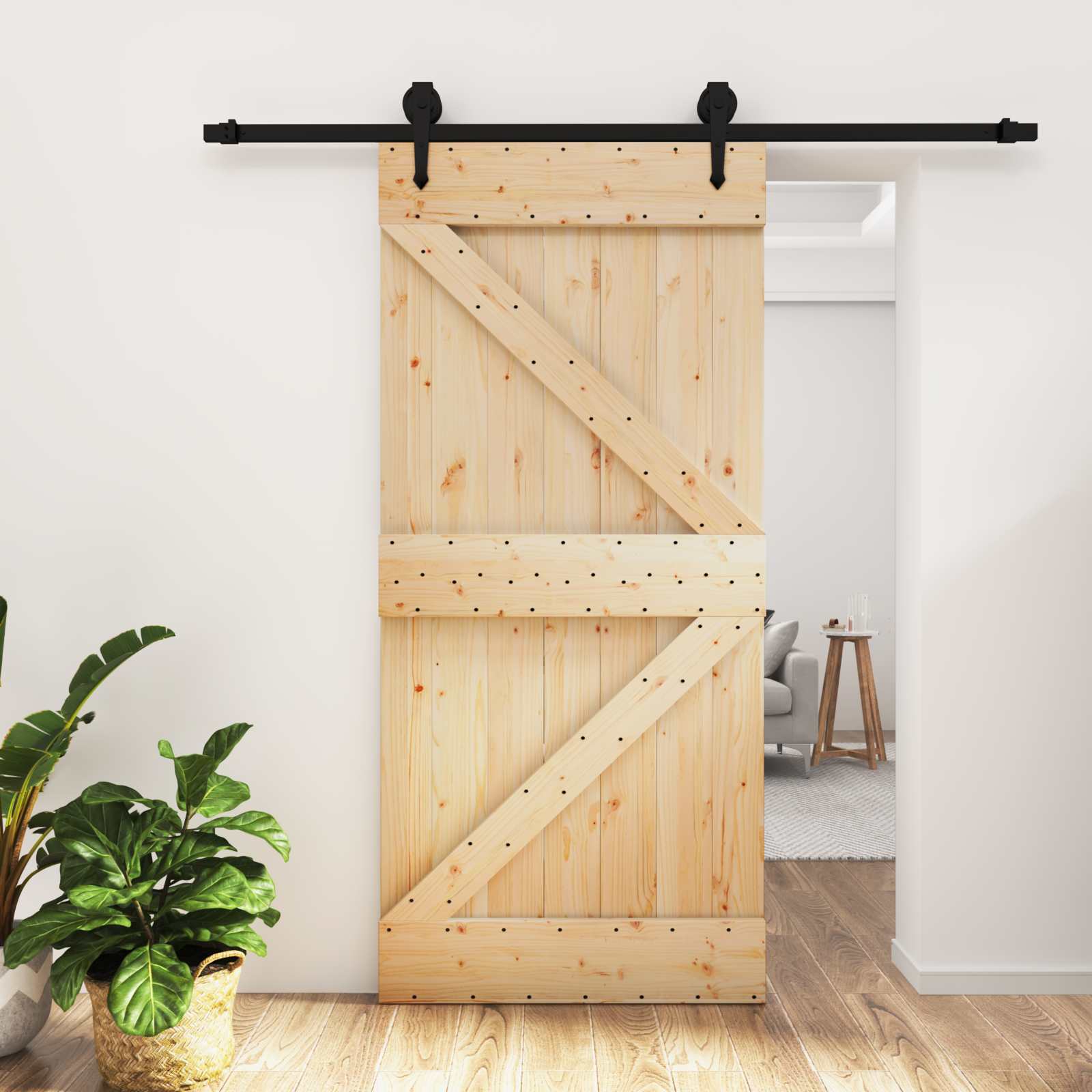 Συρόμενη Πόρτα Φυσικό και Μαύρο 95 x 210 cm - Pakobazaar