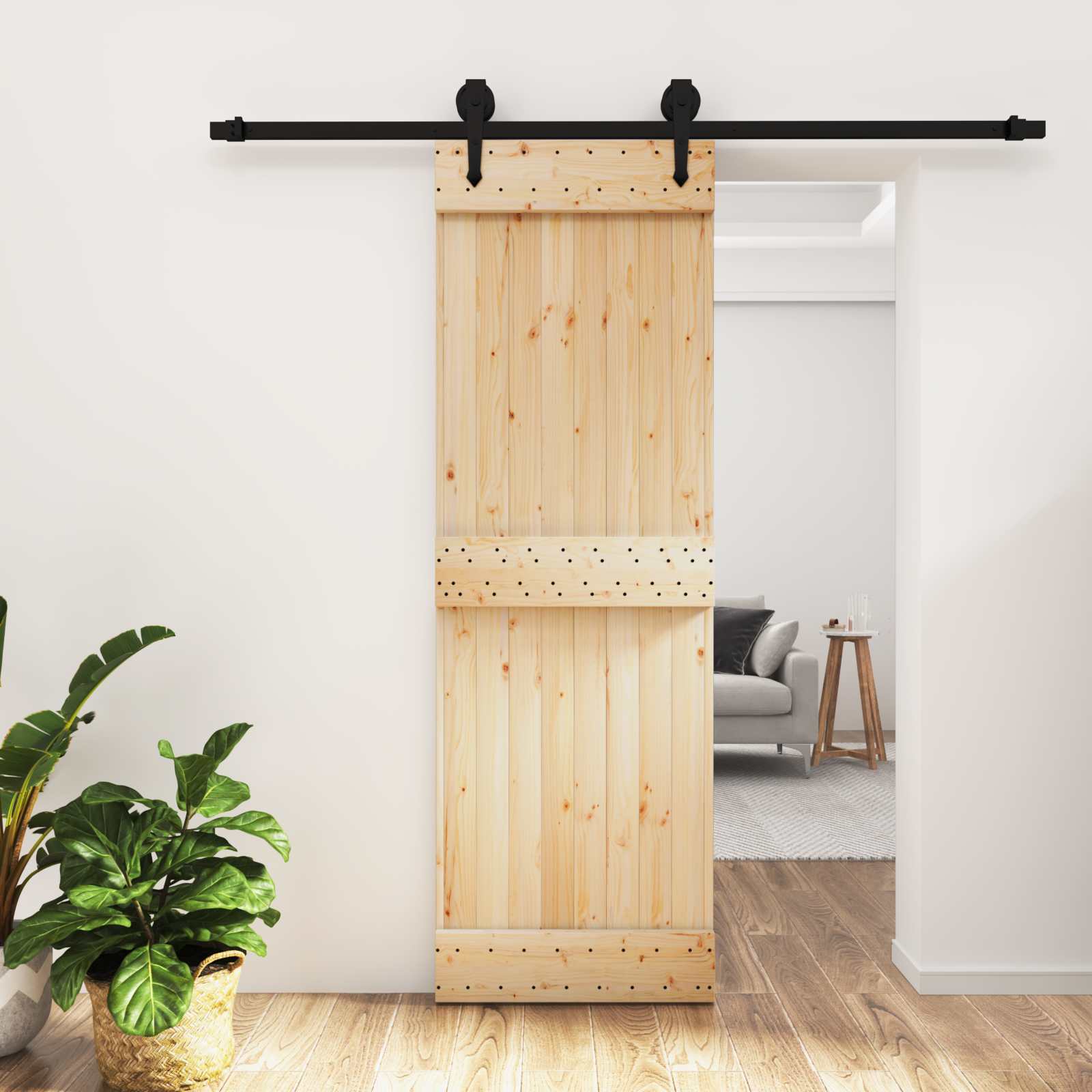 Συρόμενη Πόρτα Φυσικό και Μαύρο 70 x 210 cm - Pakobazaar