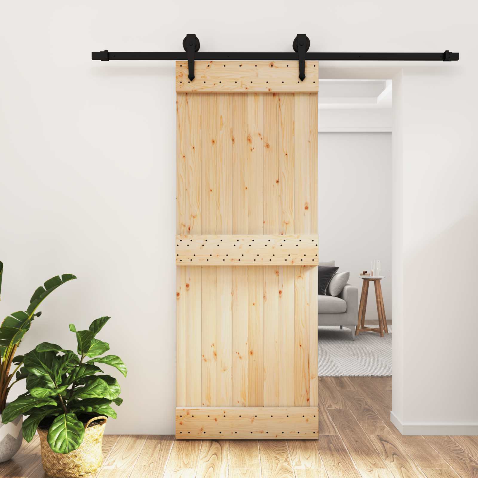 Συρόμενη Πόρτα Φυσικό και Μαύρο 80 x 210 cm - Pakobazaar