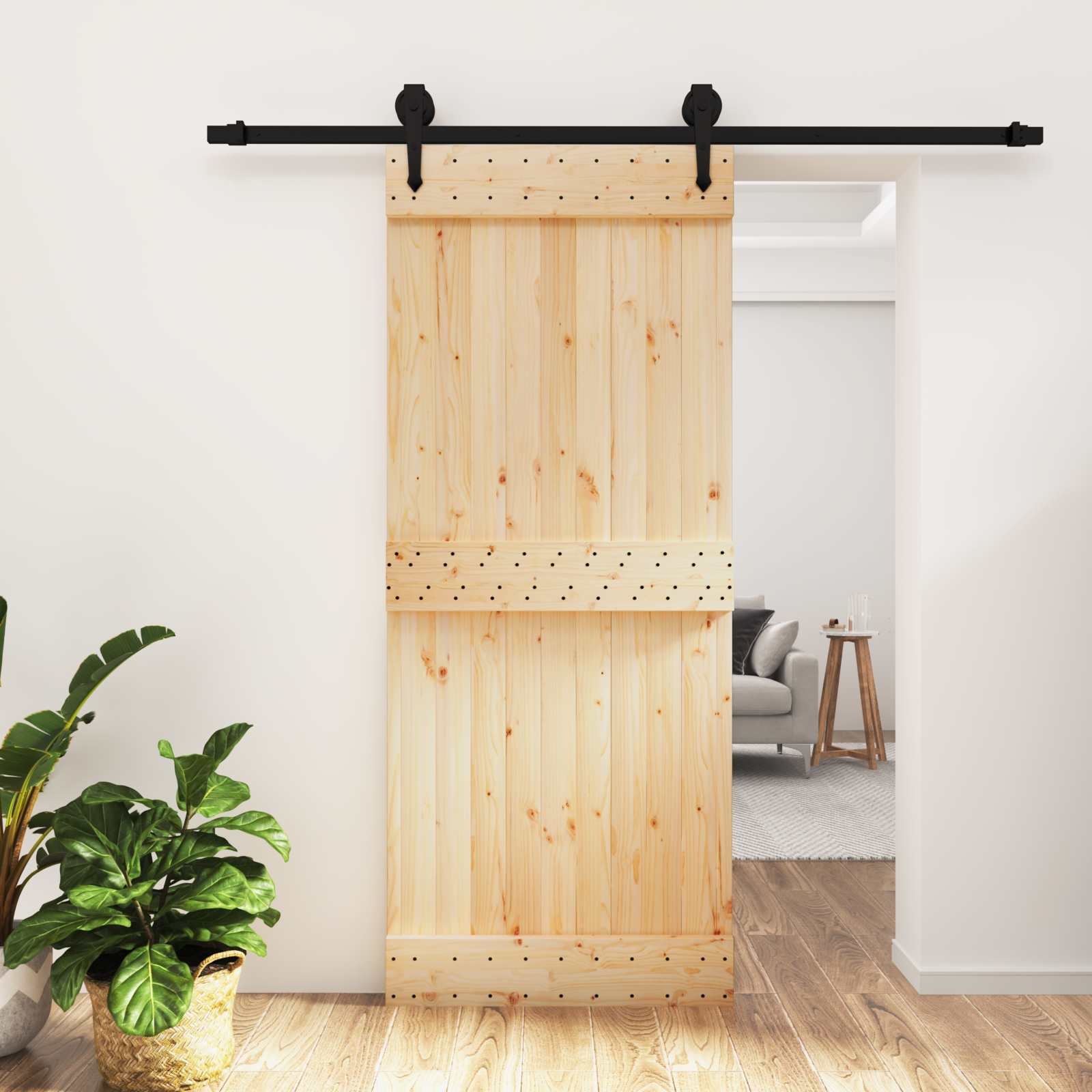 Συρόμενη Πόρτα Φυσικό και Μαύρο 85 x 210 cm