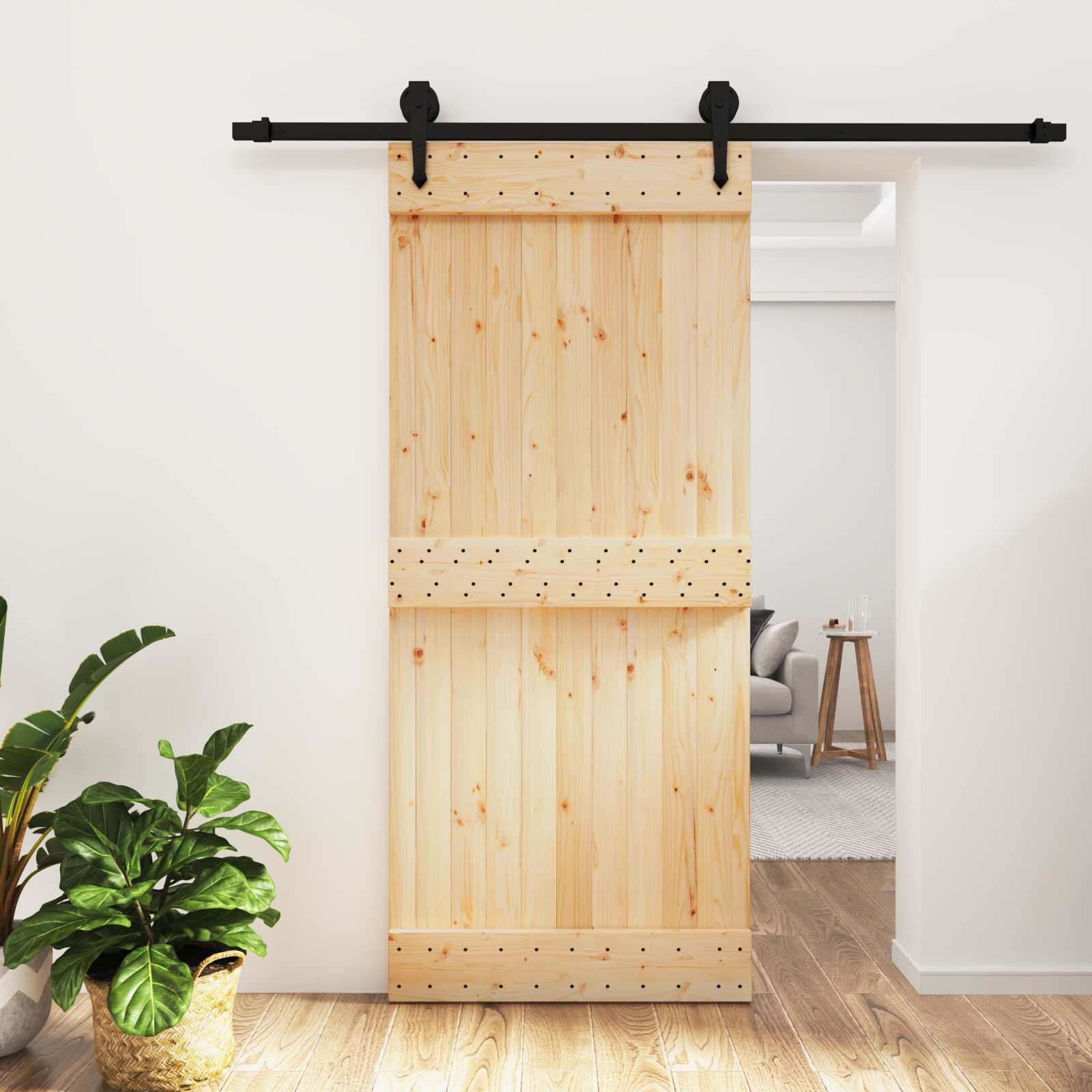 Συρόμενη Πόρτα Φυσικό και Μαύρο 90 x 210 cm
